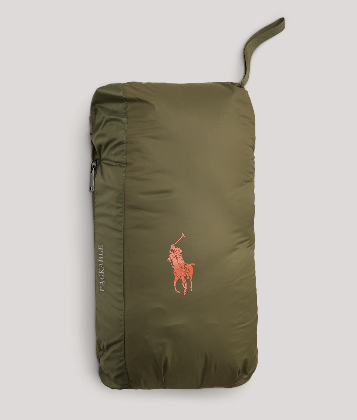 Polo Ralph Lauren The Colden Packable Down Jacket in Cruise Olive at EQVVS Menswear. Packed shot.