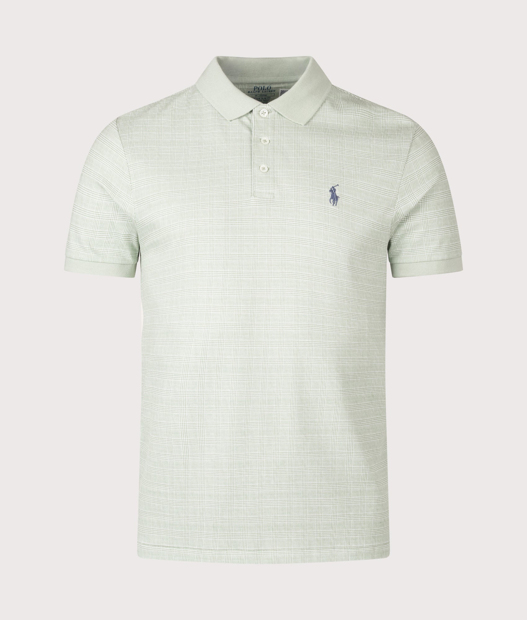Polo Ralph Lauren Custom Slim Fit Stretch Mesh Polo Shirt in Small Glen and Light Green at EQVVS Menswear. Front shot.