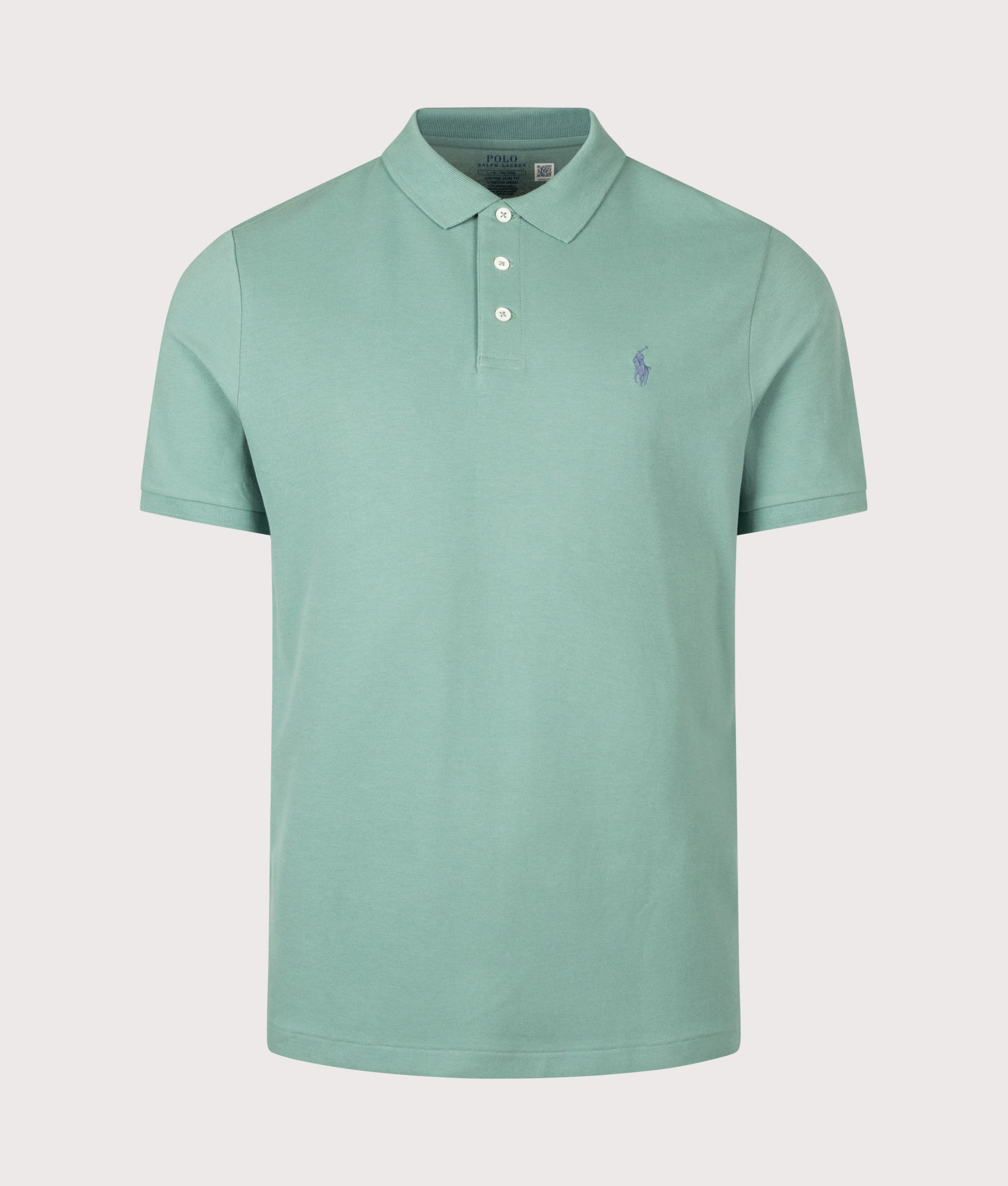 Polo Ralph Lauren Custom Slim Fit Stretch Mesh Polo Shirt in Greenscape at EQVVS Menswear. Front shot.