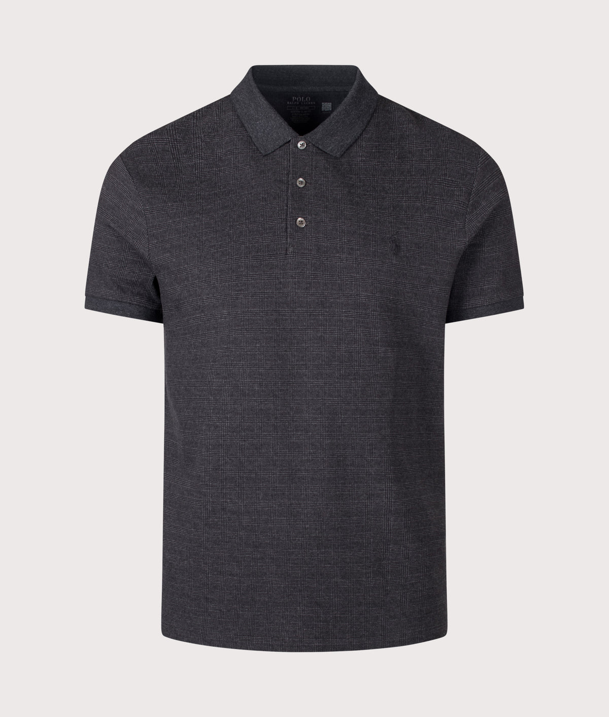 Polo Ralph Lauren Custom Slim Fit Stretch Mesh Polo Shirt in Small Glen/Windsor Heather at EQVVS Menswear. Front shot.