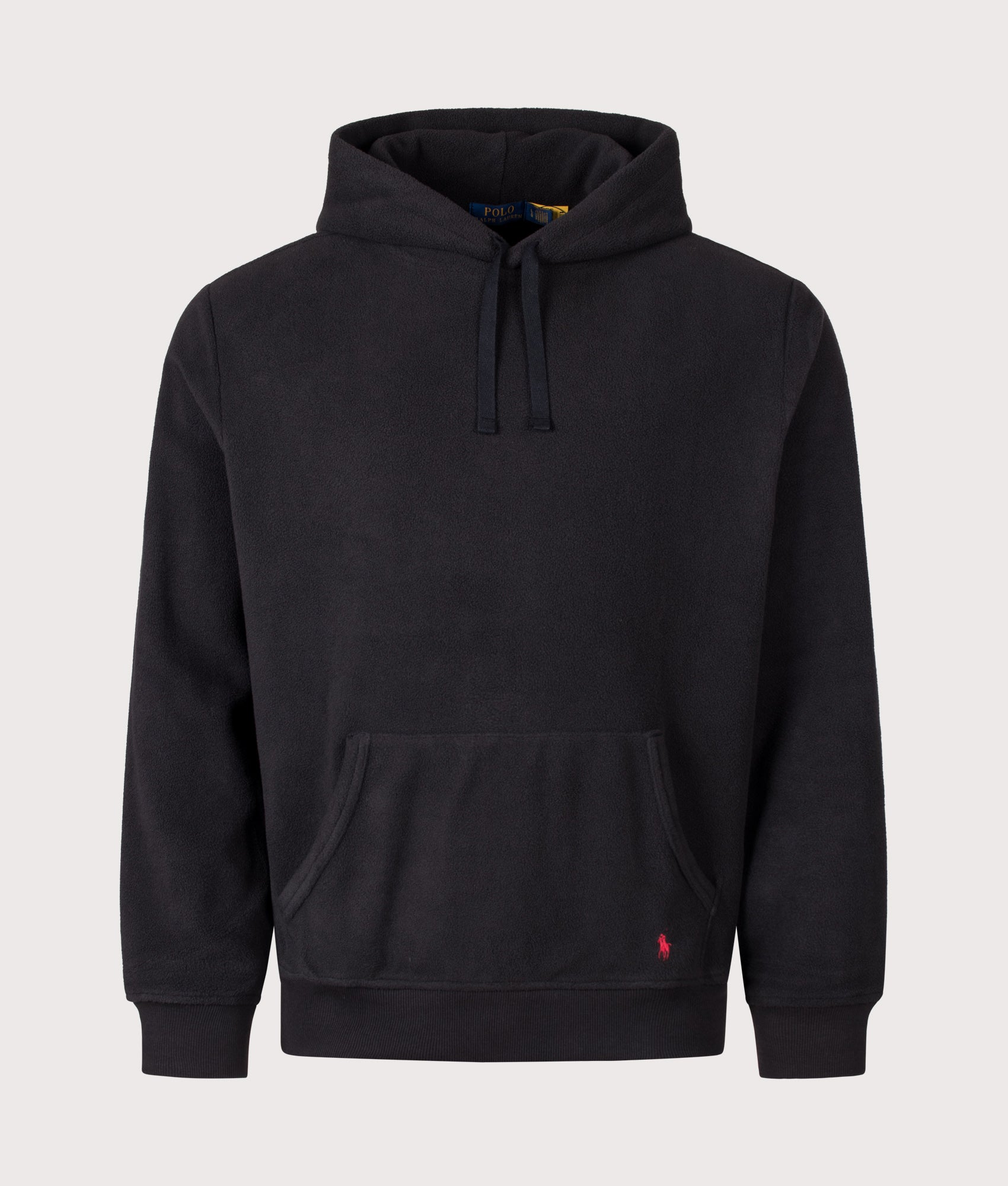 Polo Ralph Lauren Regular Fit Polar Fleece Hoodie in Polo Black at EQVVS Menswear. Front shot.