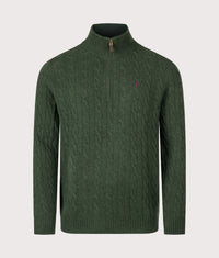 Cashmere Blend Quarter Zip Cable Knit Jumper: 502 Lodgepole Pine Heather 