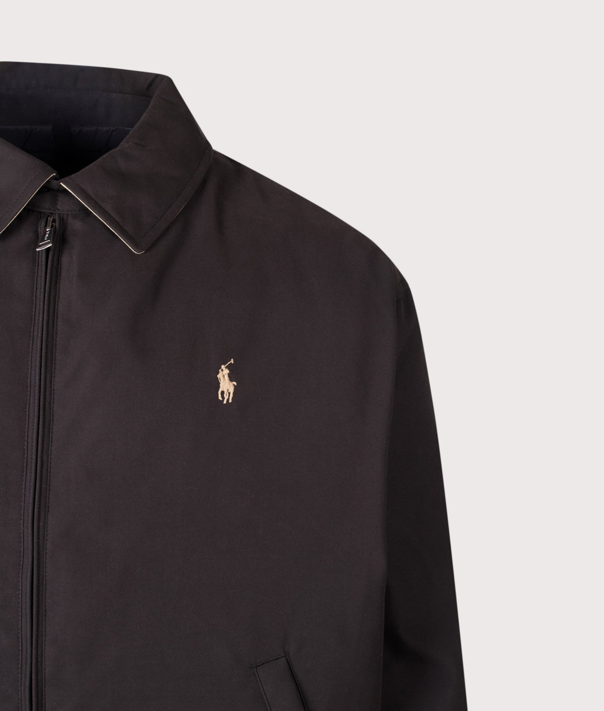 Polo Ralph Lauren The Polo Down Jacket in Rl Black at EQVVS Menswear. Detail shot.