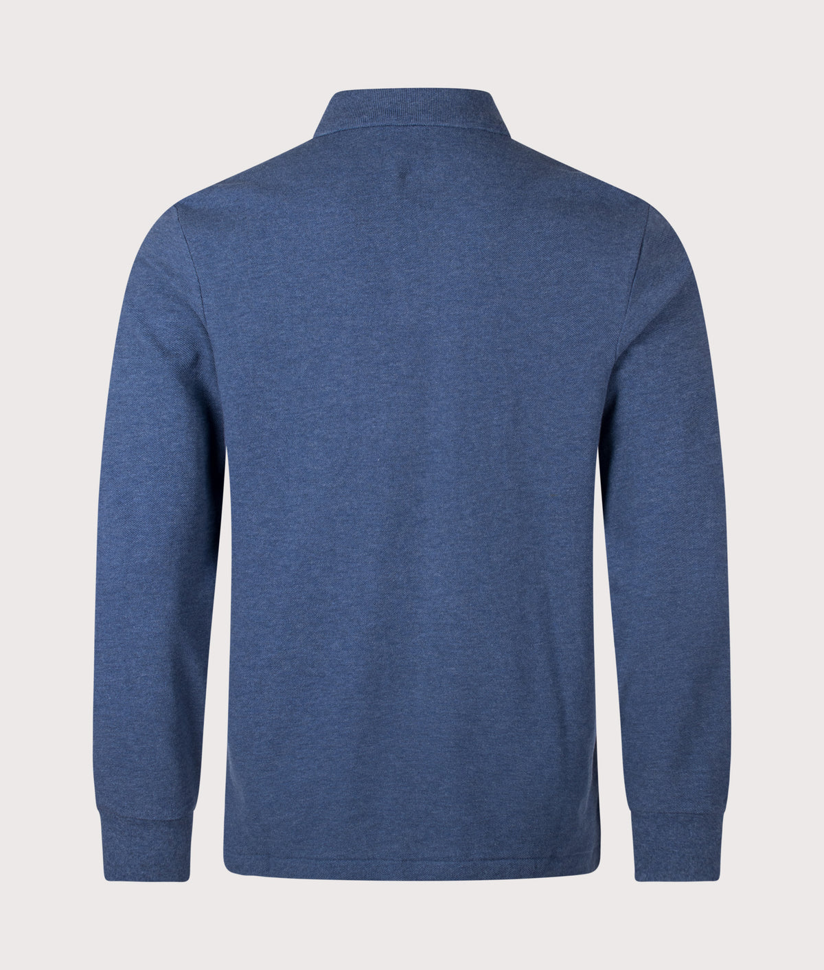 Polo Ralph Lauren Custom Slim Fit Long Sleeve Polo Shirt in Derby Blue Heather at EQVVS Menswear. Back shot.