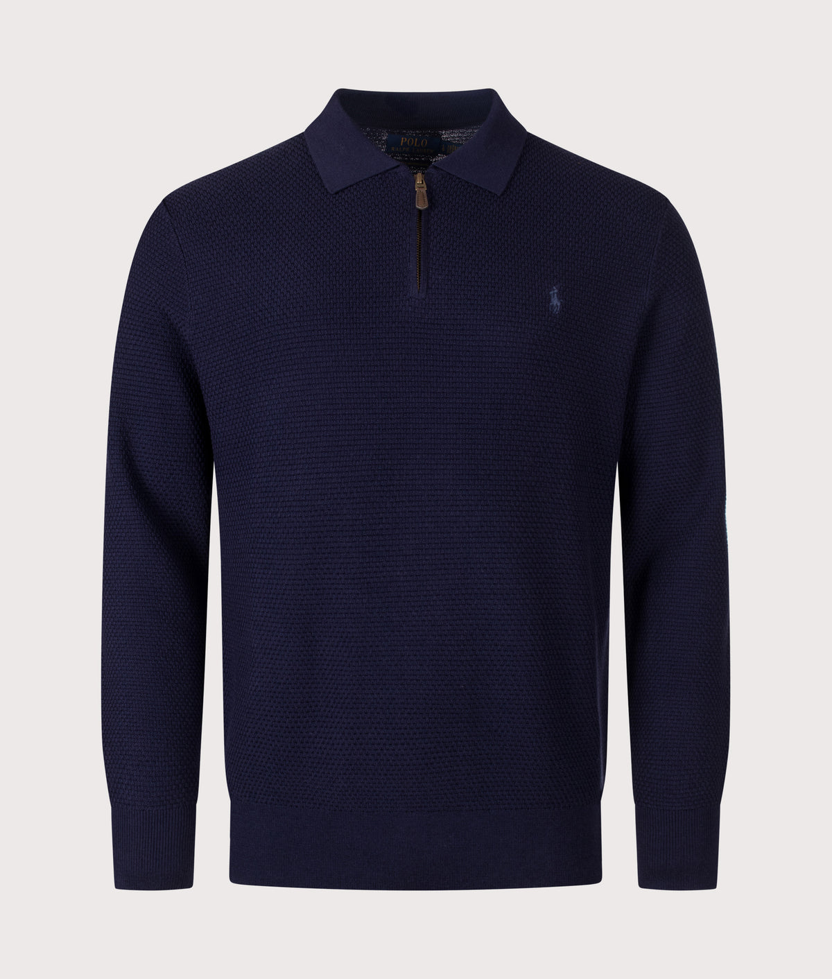 Polo Ralph Lauren Regular fit Polo Collar Merino Wool Jumper in Hunter Navy at EQVVS Menswear. Front shot.