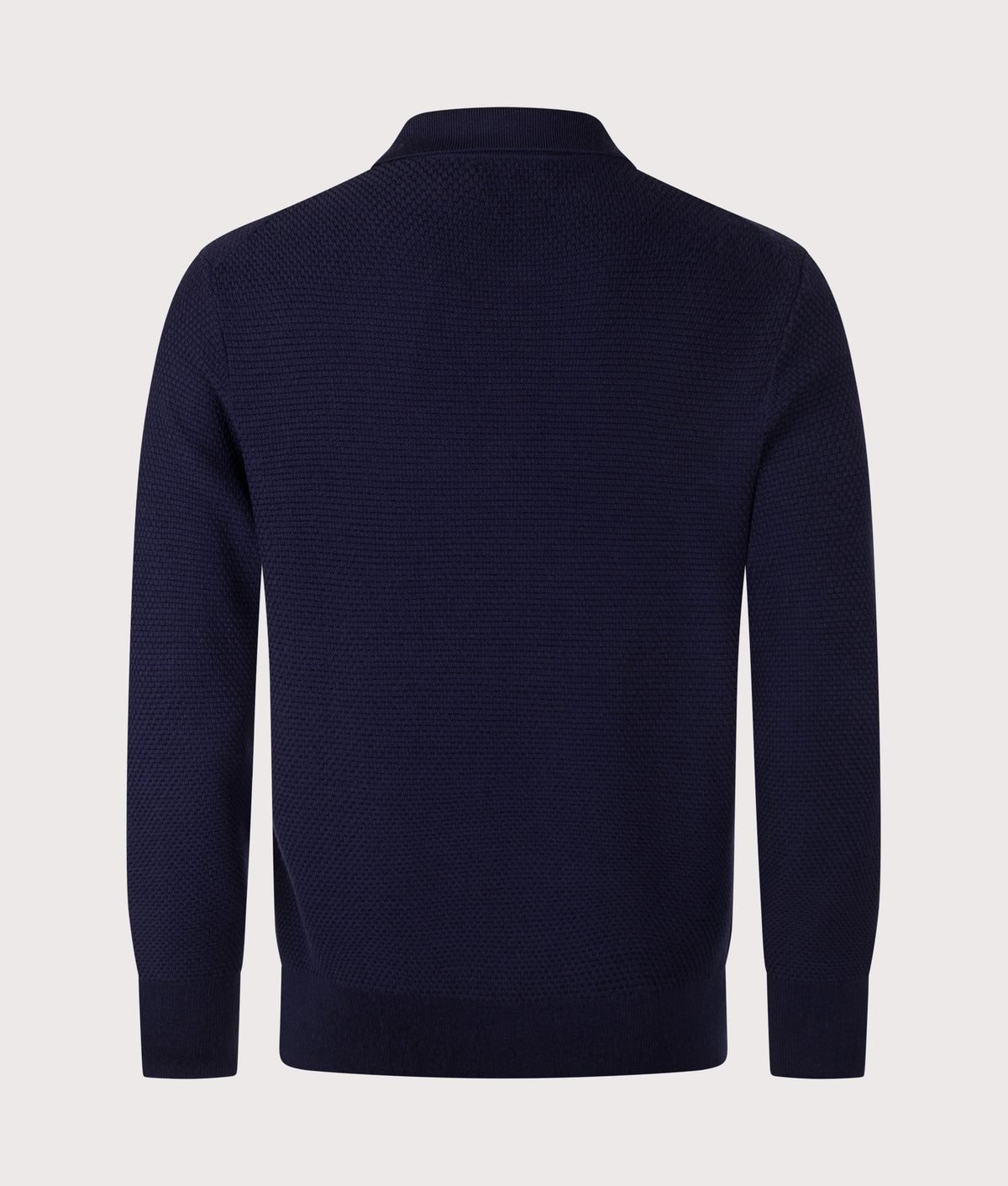 Polo Ralph Lauren Regular fit Polo Collar Merino Wool Jumper in Hunter Navy at EQVVS Menswear. Back shot.