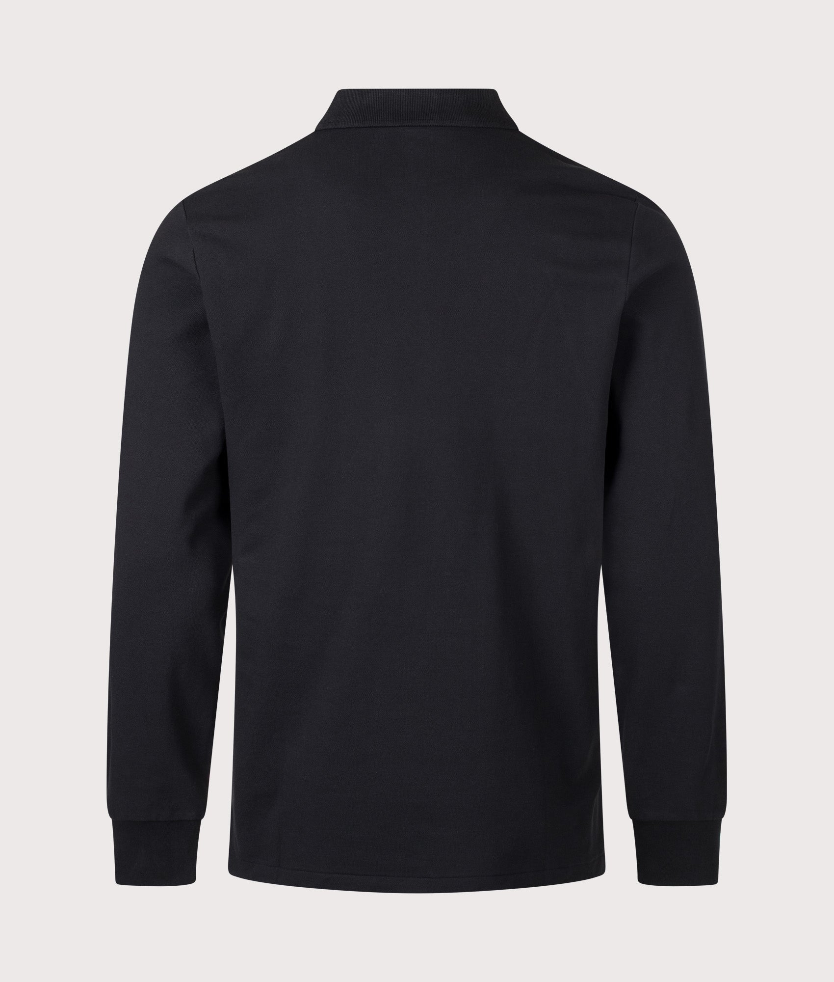 Polo Ralph Lauren Custom Slim Fit Stretch Mesh Long Sleeve Polo Shirt in Polo Black at EQVVS Menswear. Back shot.