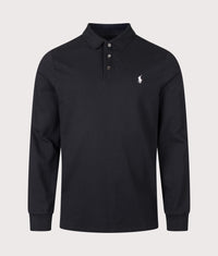 Custom Slim Fit Stretch Mesh Long Sleeve Polo Shirt: 505 Polo Black 
