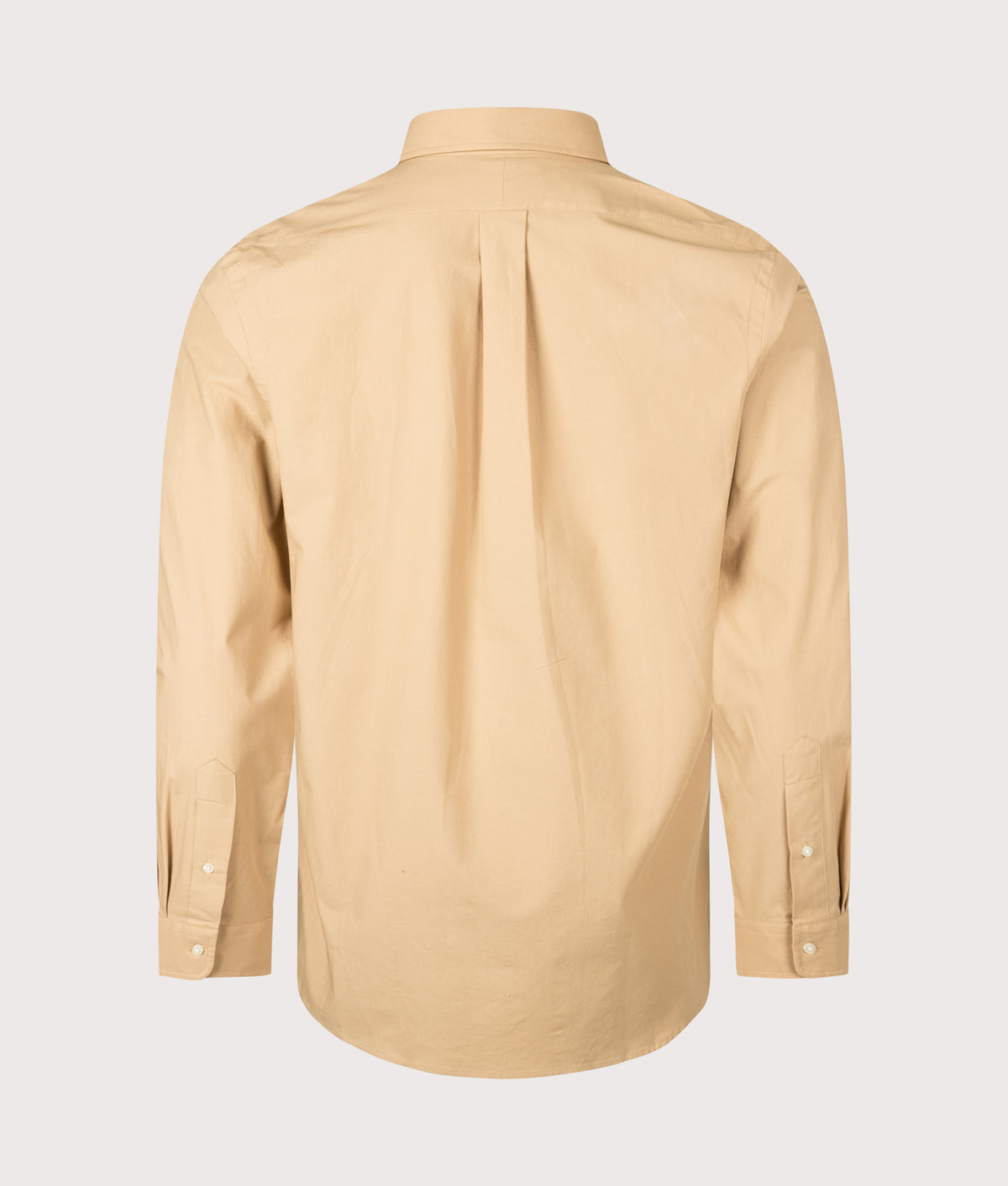 Polo Ralph Lauren Custom Fit Stretch Poplin Shirt in Classic Camel at EQVVS Menswear. Back shot.