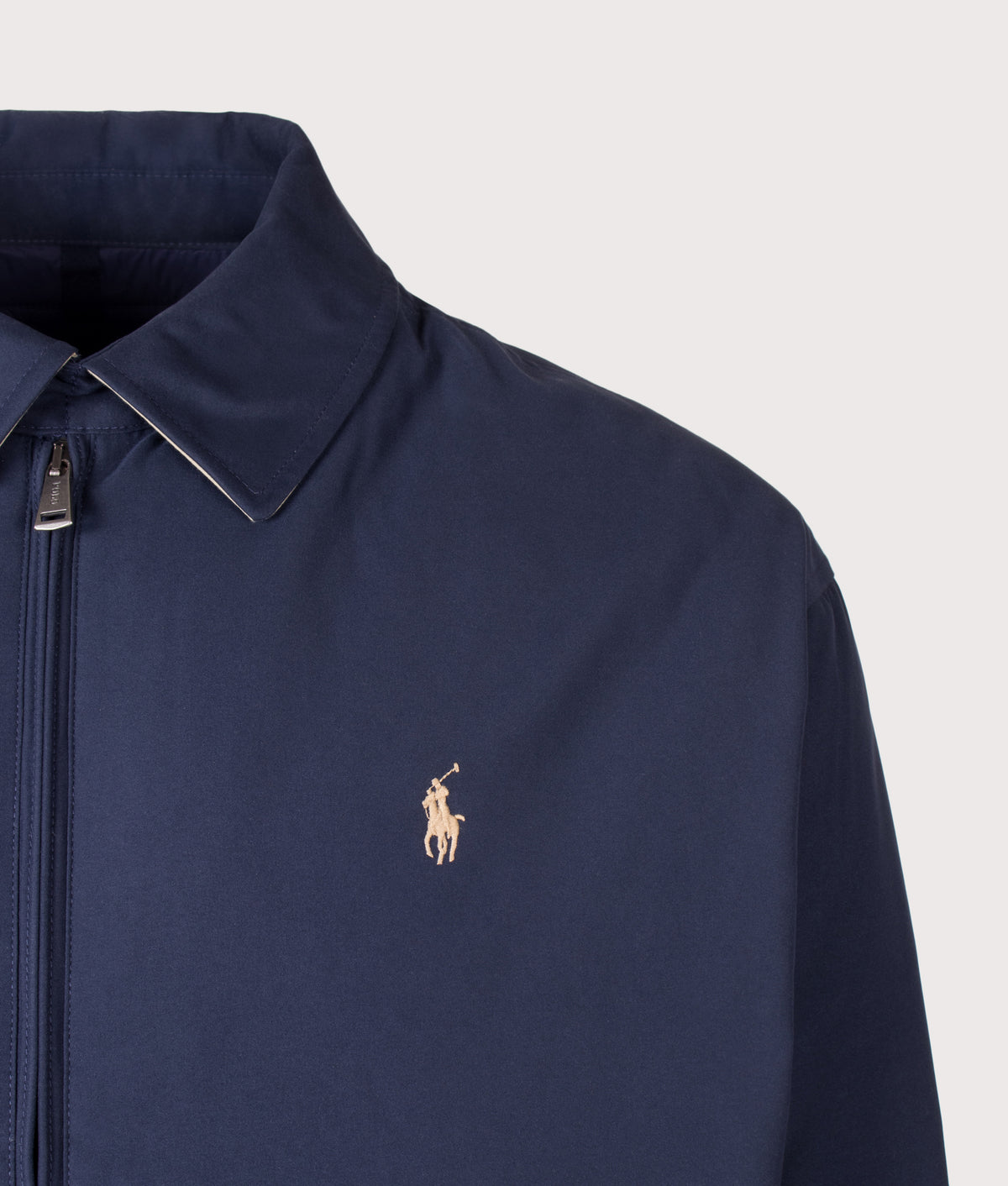 Polo Ralph Lauren The Polo Down Jacket in  Refined Navy at EQVVS Menswear. Detail shot.