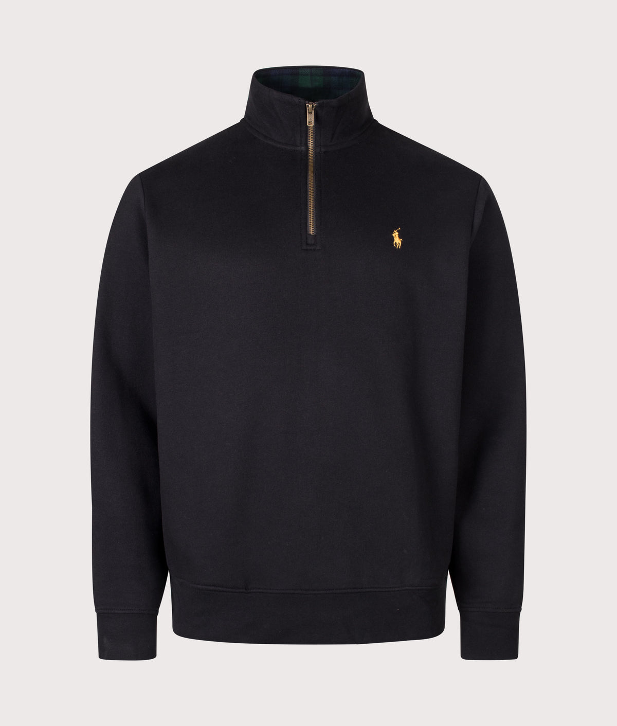 Polo Ralph Lauren The RL Fleece Quarter Zip Sweatshirt in Polo Black at EQVVS Menswear. Front shot.