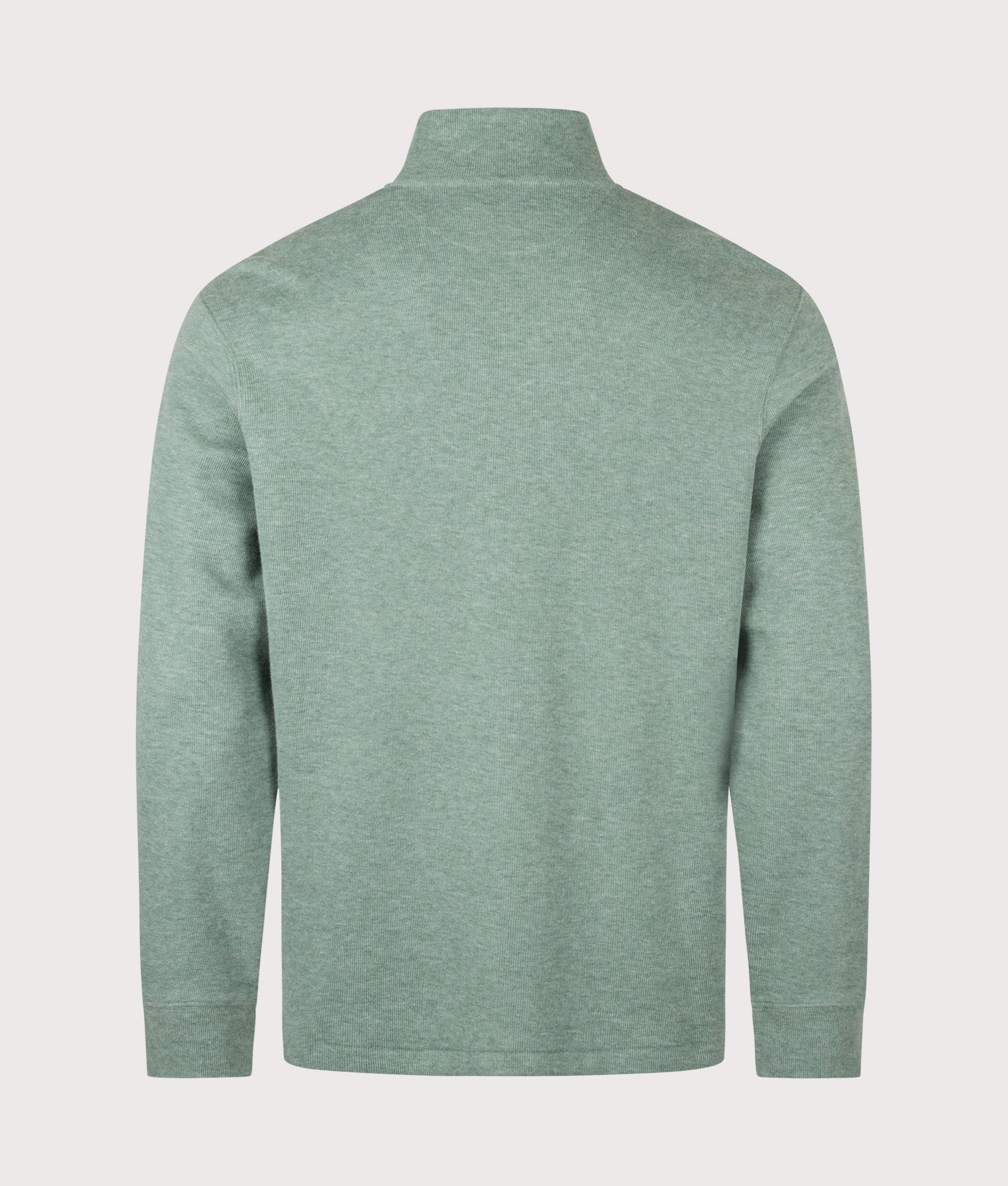 Polo Ralph Lauren Estate-Rib Quarter Zip Knit Jumper in Pine Heather at EQVVS Menswear. Back shot.
