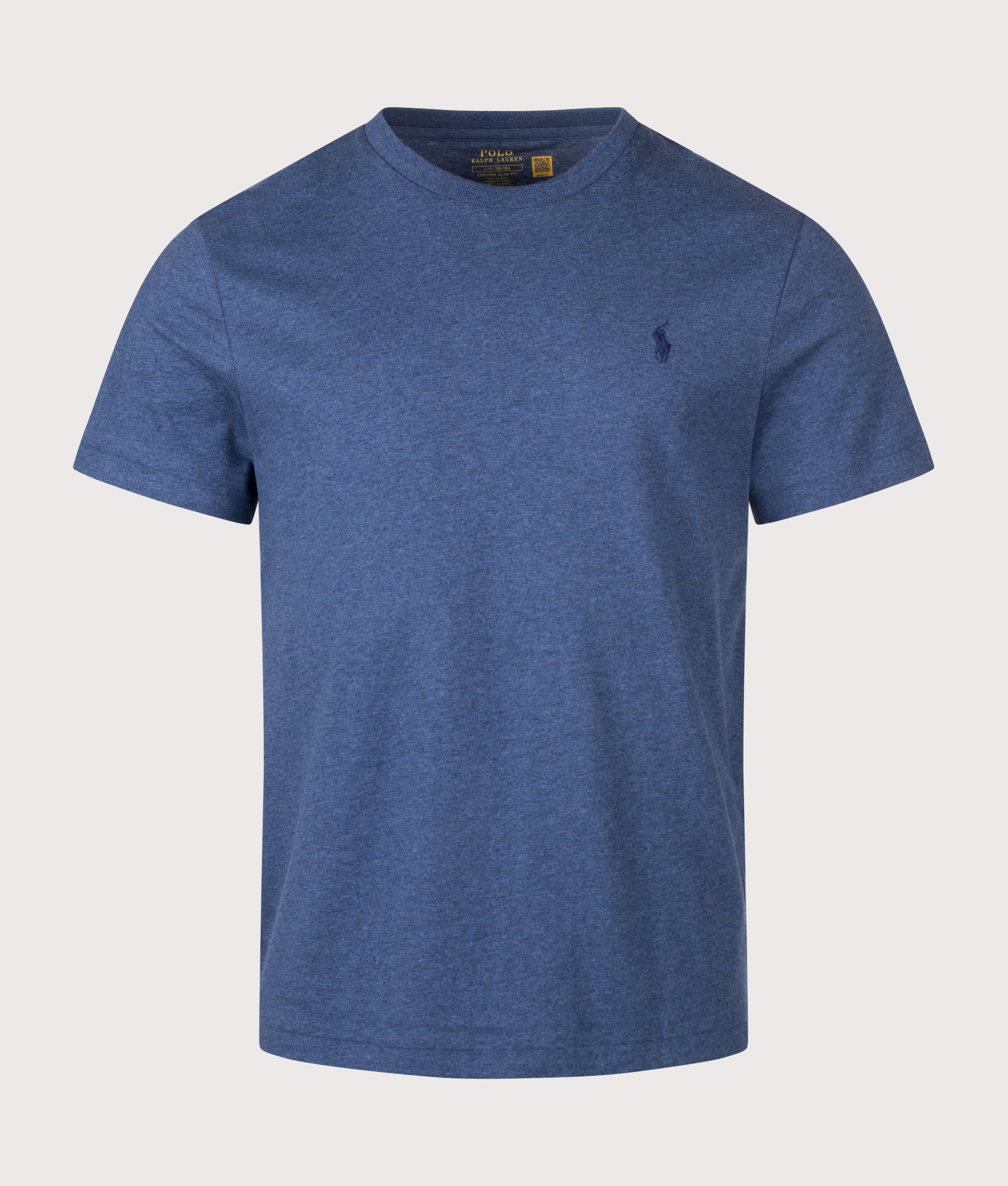 Polo Ralph Lauren Custom Slim Fit Jersey T-Shirt in Derby Blue Heather at EQVVS Menswear. Front shot.