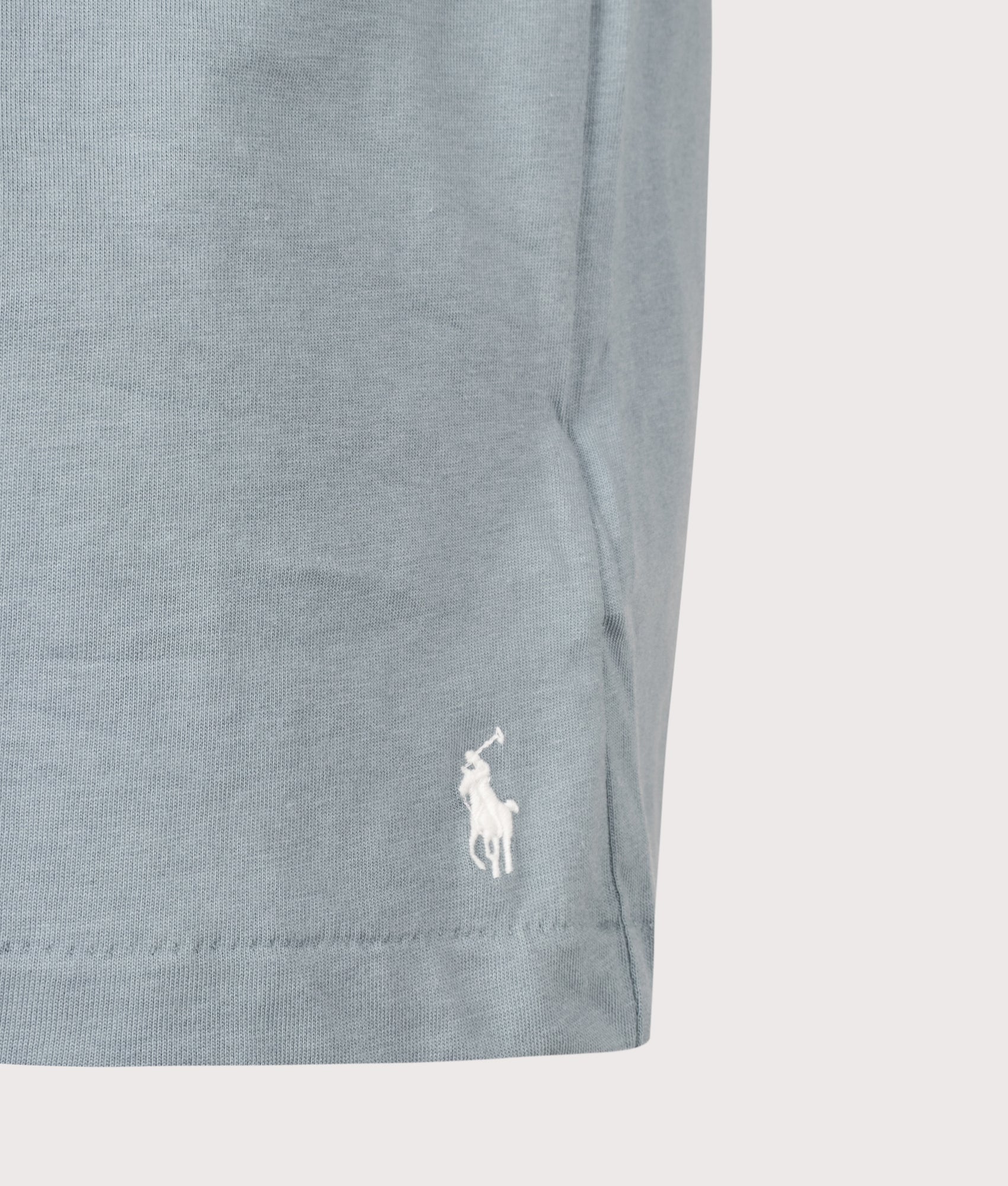 Polo Ralph Lauren Lightweight Crew Neck T-Shirt in Cool Grey Blue at EQVVS Menswear. Detail shot.