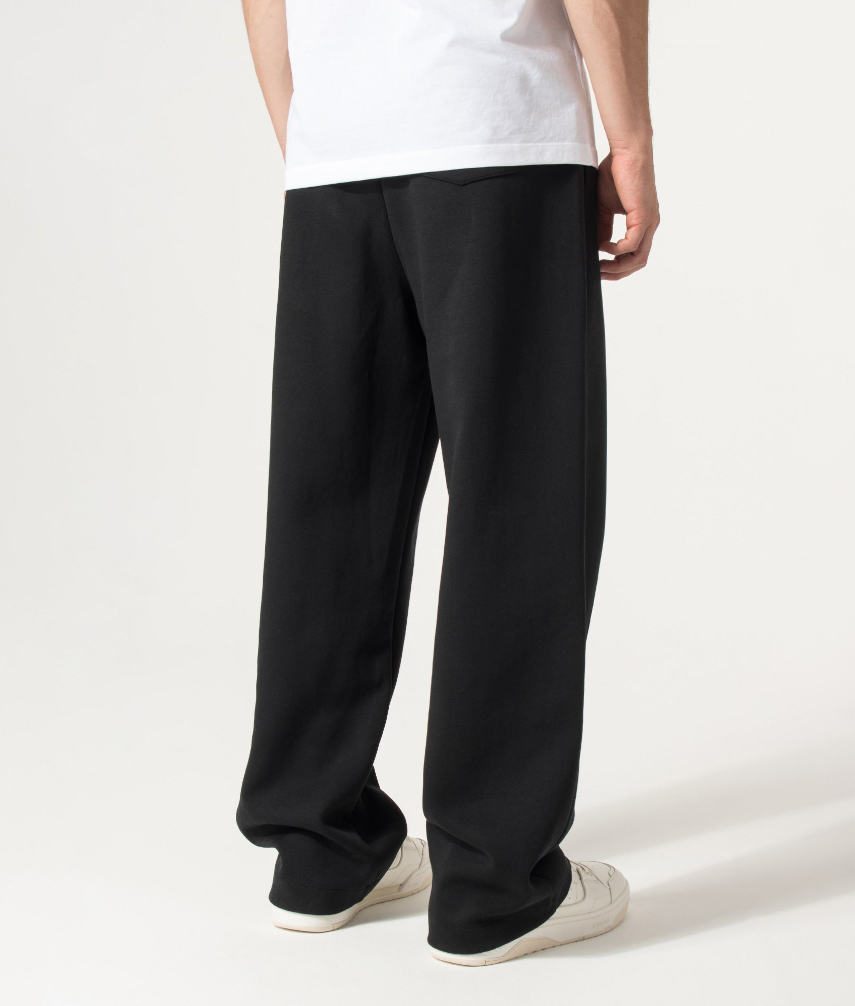 Polo Ralph Lauren Double Knit Wide Leg Joggers in Polo Black at EQVVS Menswear. Angled back shot.