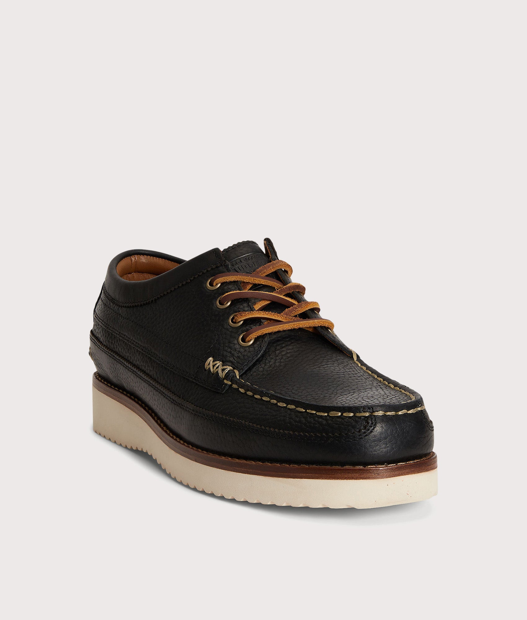 Polo Ralph Lauren Ranger Low Boots in Black at EQVVS Menswear. Angled front shot.