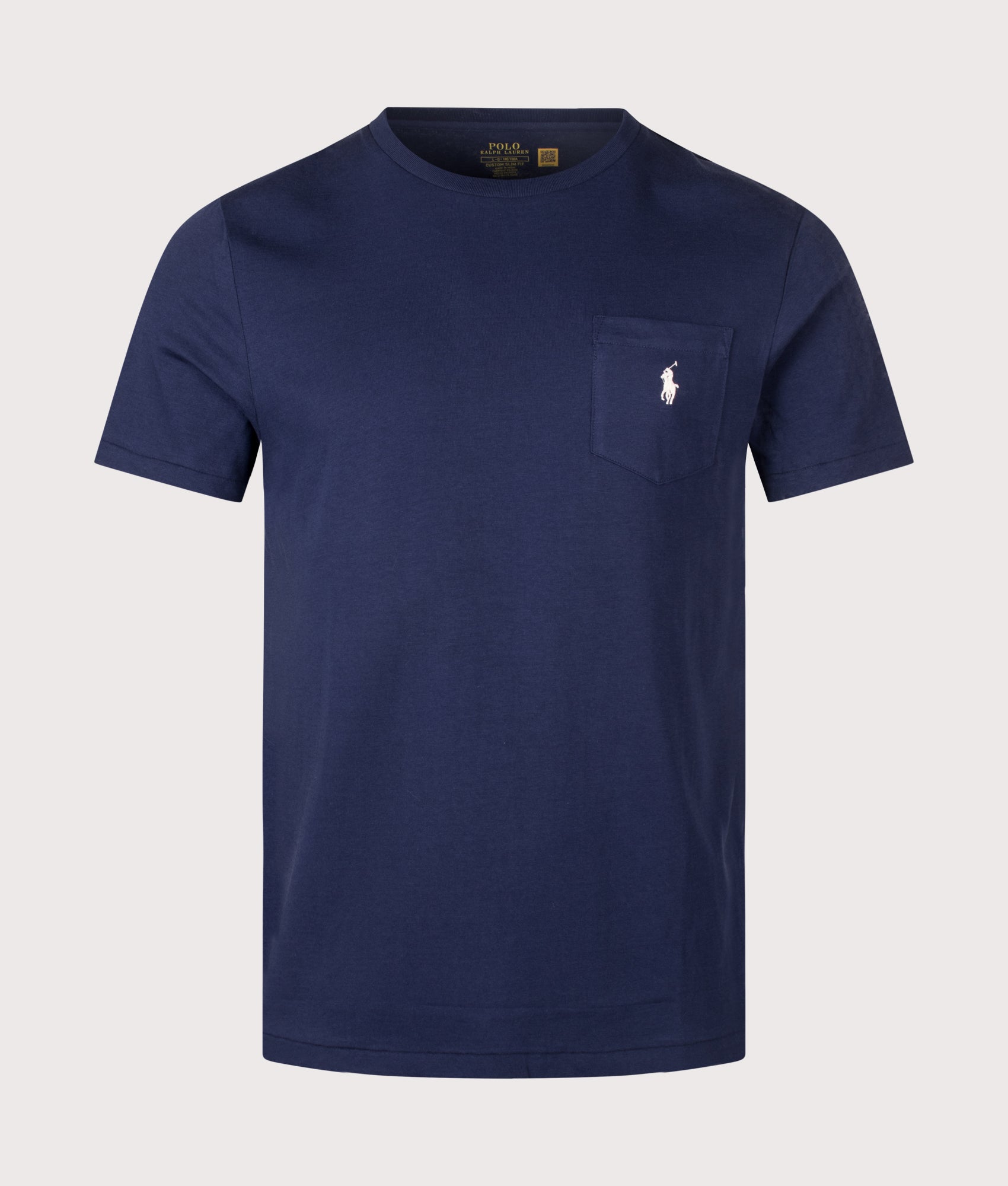 Polo Ralph Lauren Custom Slim Fit Pocket T-Shirt in Newport Navy at EQVVS Menswear. Front shot.