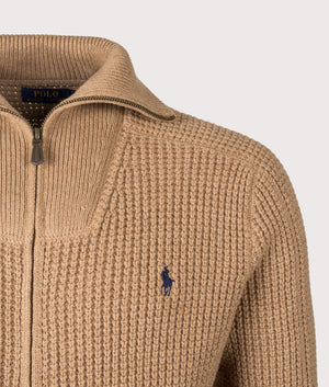 Waffle Knit Zip Through Jumper in Brown | Polo Ralph Lauren | EQVVS