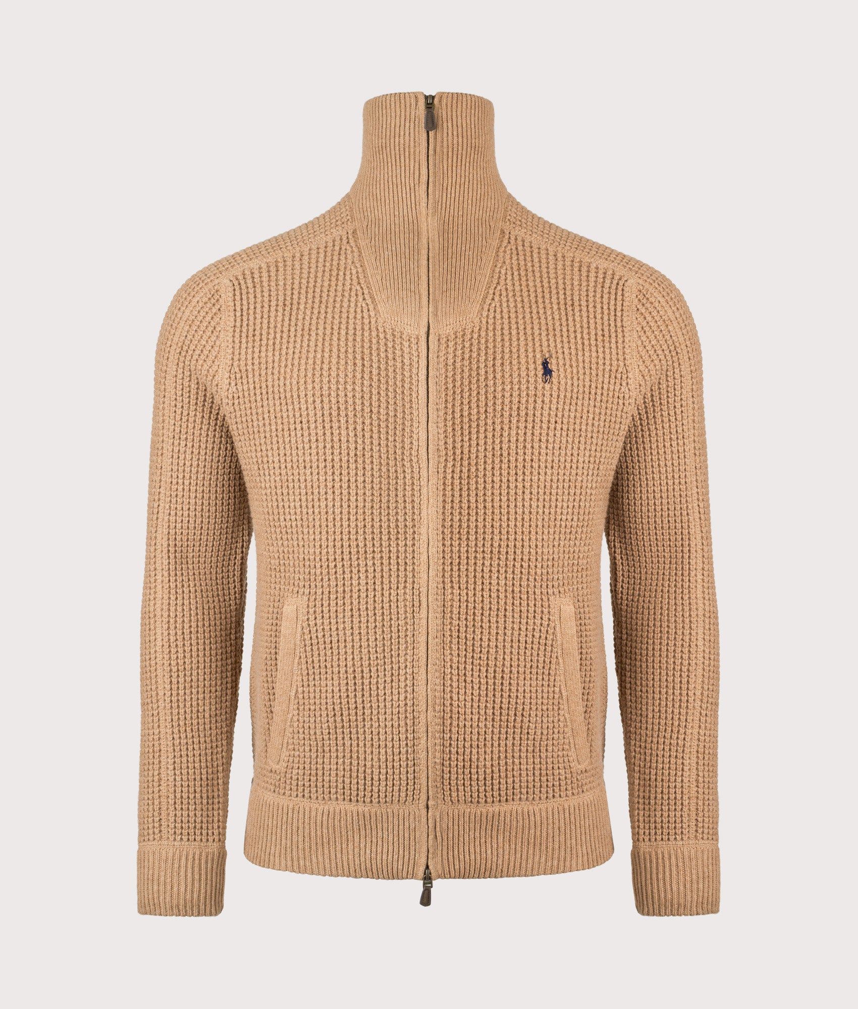 Waffle Knit Zip Through Jumper in Brown | Polo Ralph Lauren | EQVVS