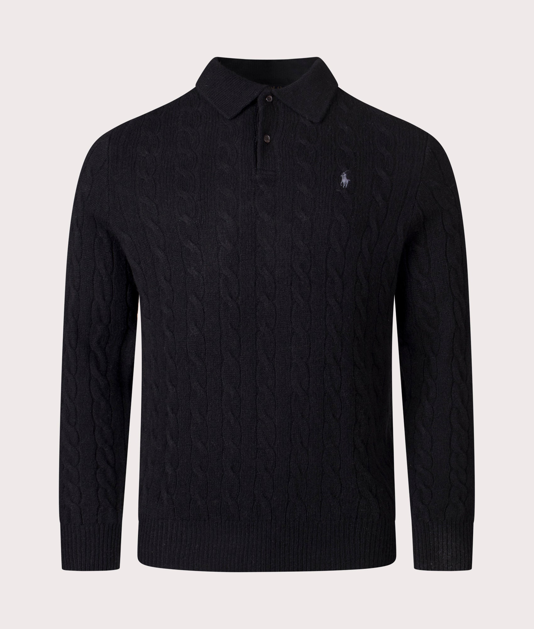 Cashmere Blend Cable Knit Sweatshirt in Polo Black | Polo Ralph Lauren | EQVVS |  Front shot 