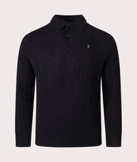 Cable Knit Cashmere Polo Neck Jumper: 001 Polo Black 