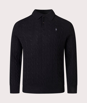 Cashmere Blend Cable Knit Sweatshirt in Polo Black | Polo Ralph Lauren | EQVVS |  Front shot 