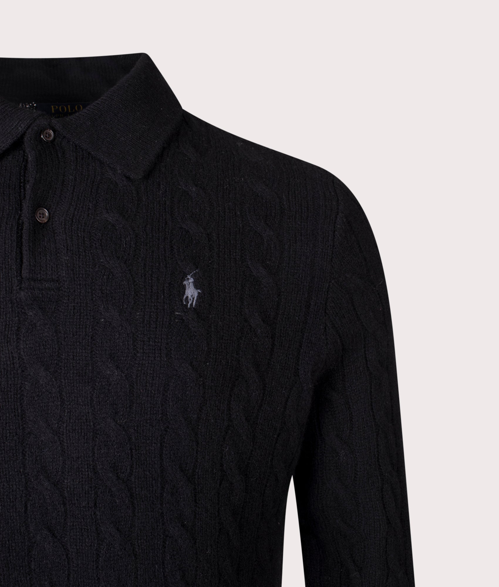Cashmere Blend Cable Knit Sweatshirt in Polo Black | Polo Ralph Lauren | EQVVS |  Front detail shot 