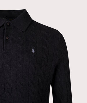 Cashmere Blend Cable Knit Sweatshirt in Polo Black | Polo Ralph Lauren | EQVVS |  Front detail shot 
