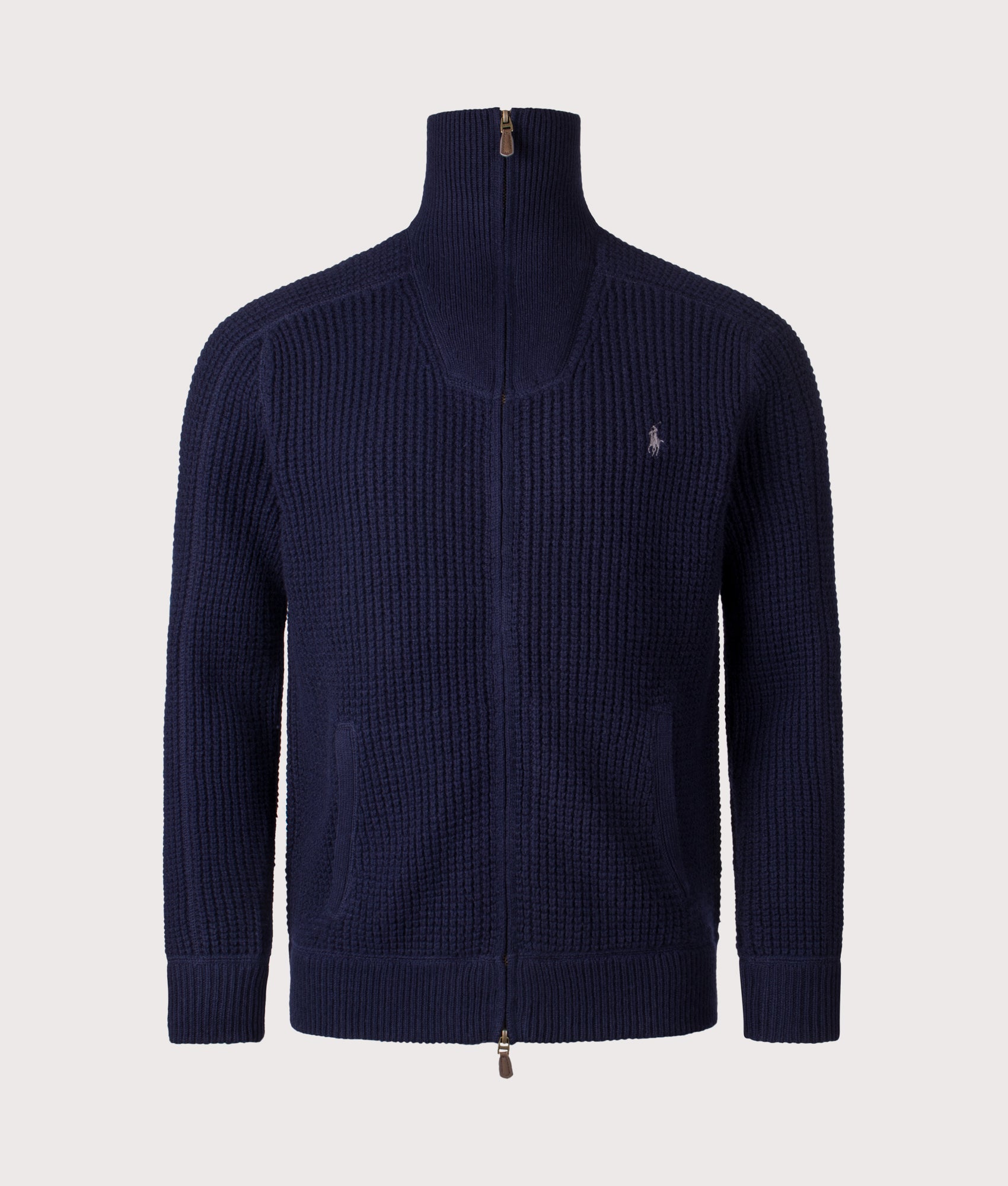 Waffle Knit Zip Through Jumper in Hunter Navy | Polo Ralph Lauren | EQVVS | Front shot 2 