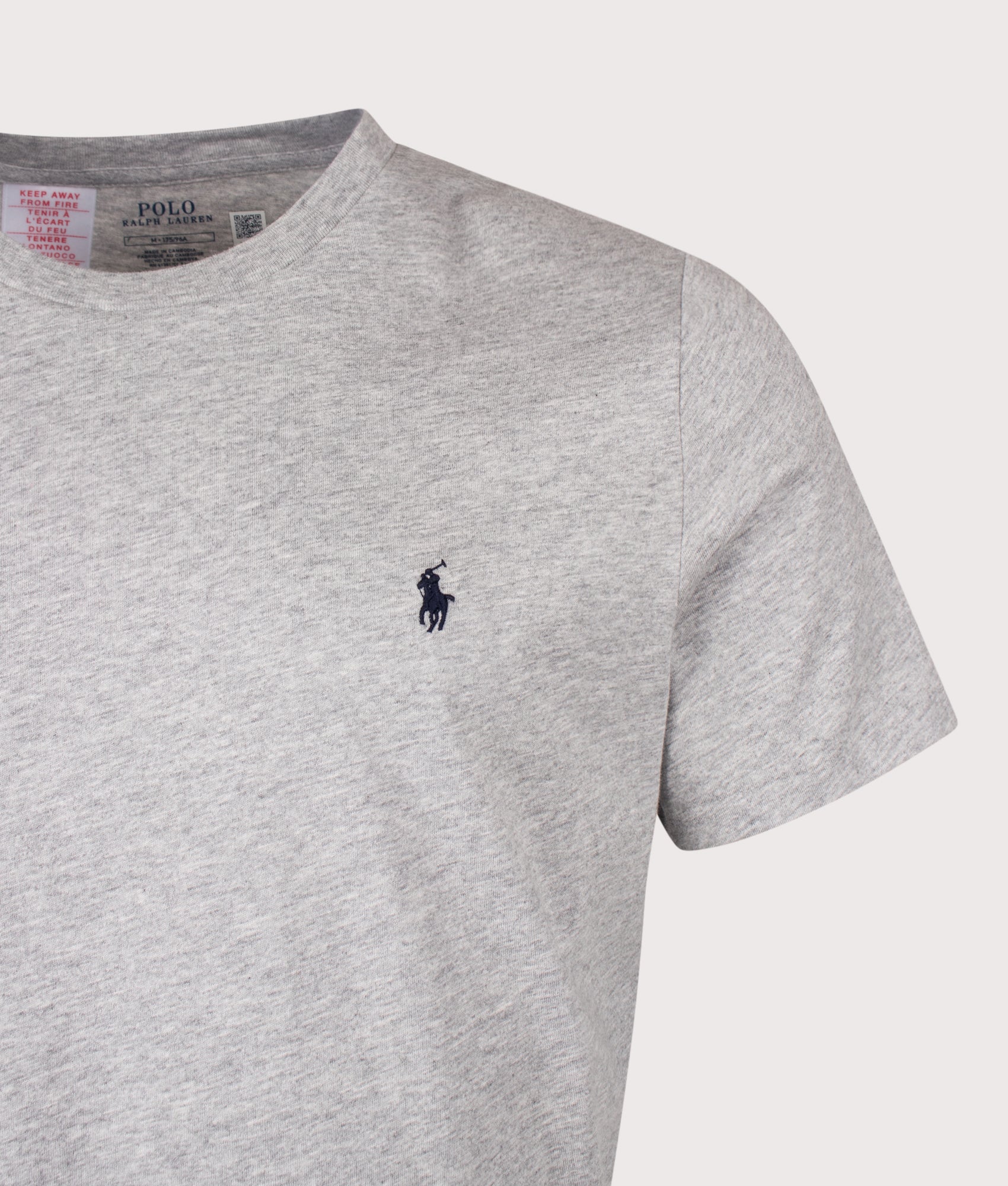 Polo Ralph Lauren Classic Fit Lightweight T-Shirt in Andover Heather  with a Navy Polo Pony at EQVVS Menswear. Detail shot.