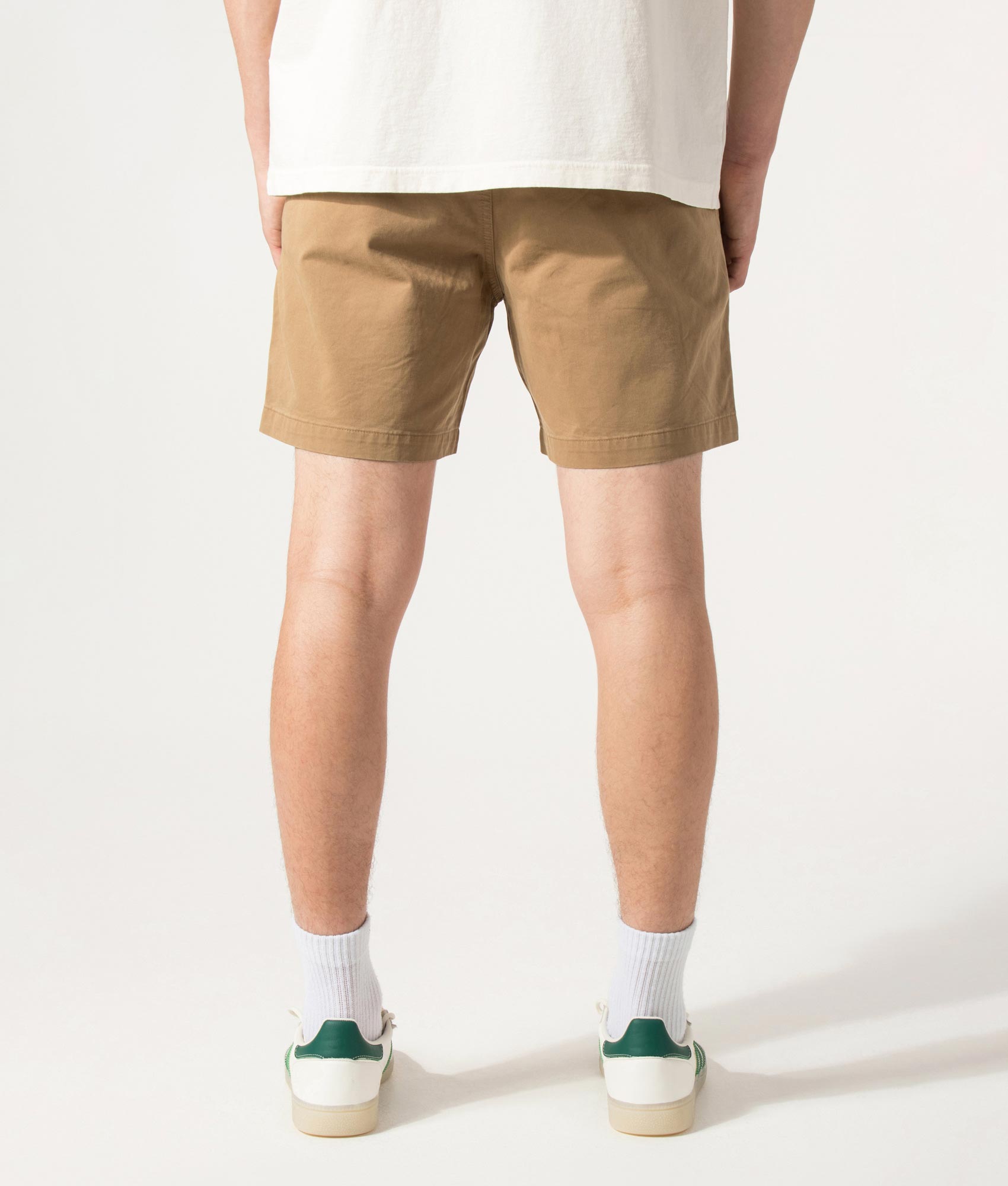 Polo Ralph Lauren Classic Fit Polo Prepster Stretch Chino Shorts in Montana Khaki at EQVVS Menswear.  Model back shot.