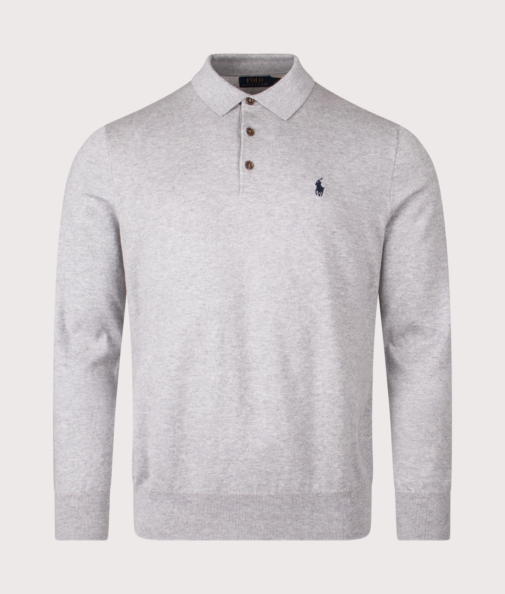 Polo Collar Knit Jumper in Andover Heather | 100% Cotton | Polo Ralph Lauren | EQVVS | Front shot 