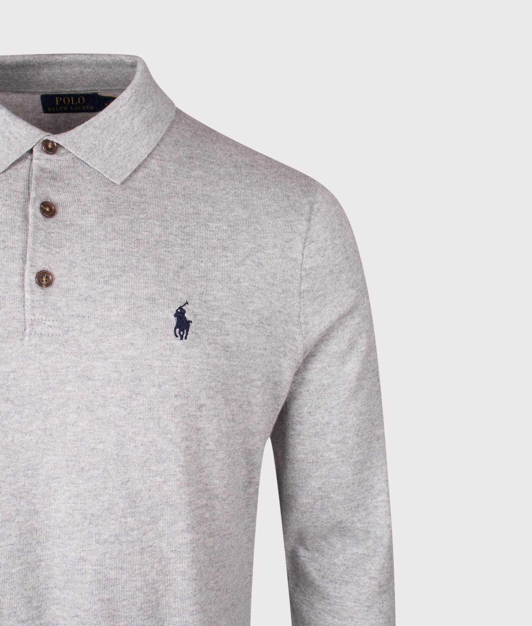 Polo Collar Knit Jumper in Andover Heather | 100% Cotton | Polo Ralph Lauren | EQVVS | Front detail shot 