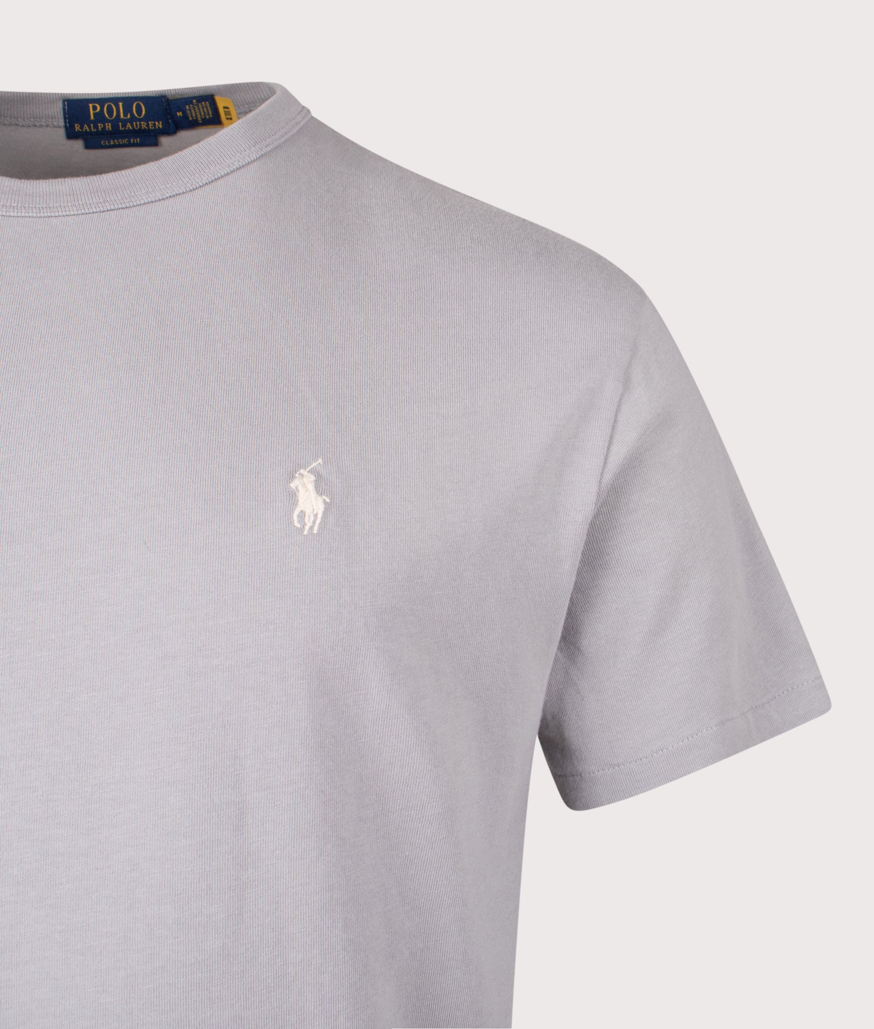Jersey T-Shirt in Soft Grey | 100% Cotton | Polo Ralph Lauren | EQVVS | Front detail shot 