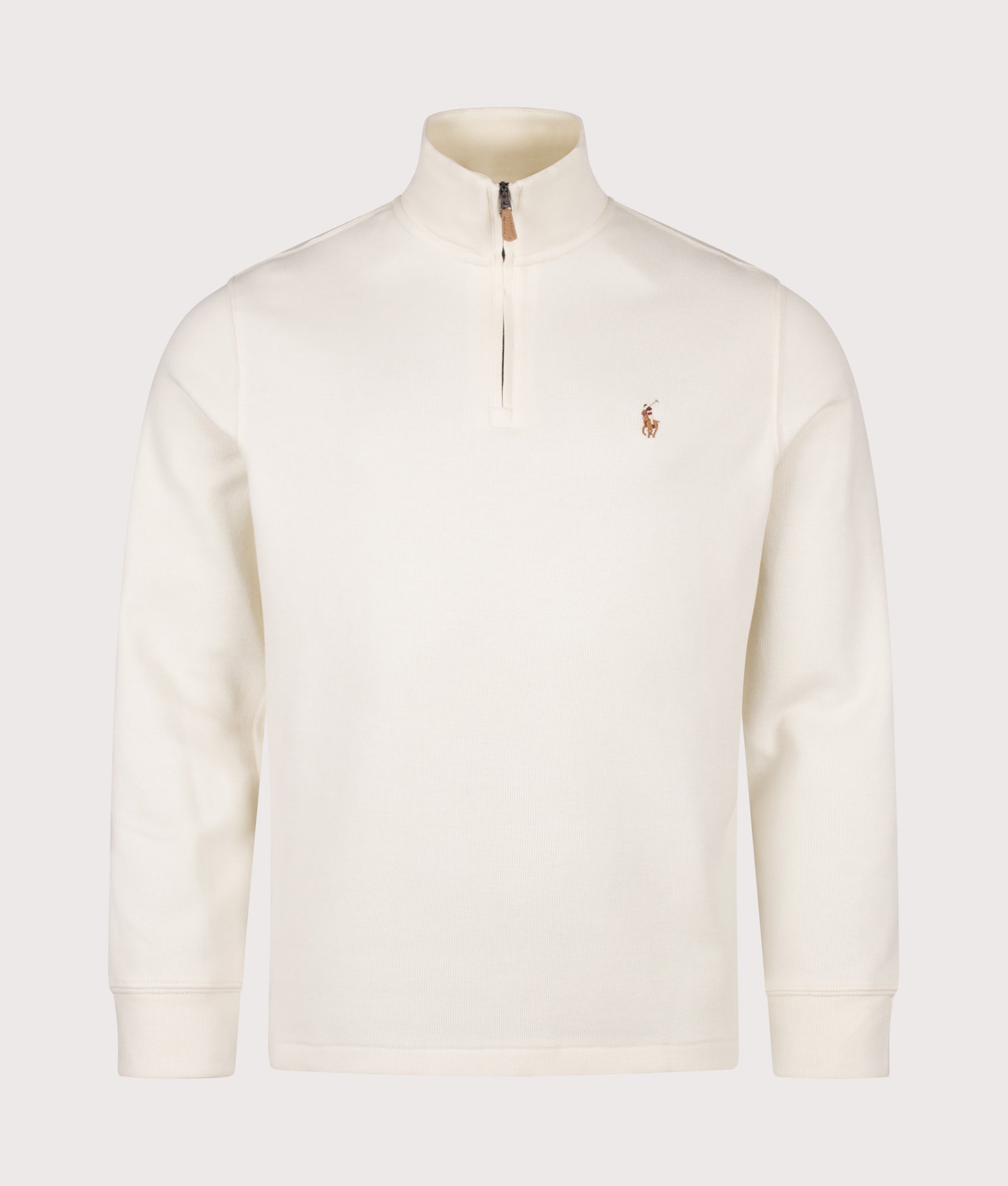 Polo Ralph Lauren Estate-Rib Quarter Zip Jumper in Parchment Cream at EQVVS Menswear. Front shot.