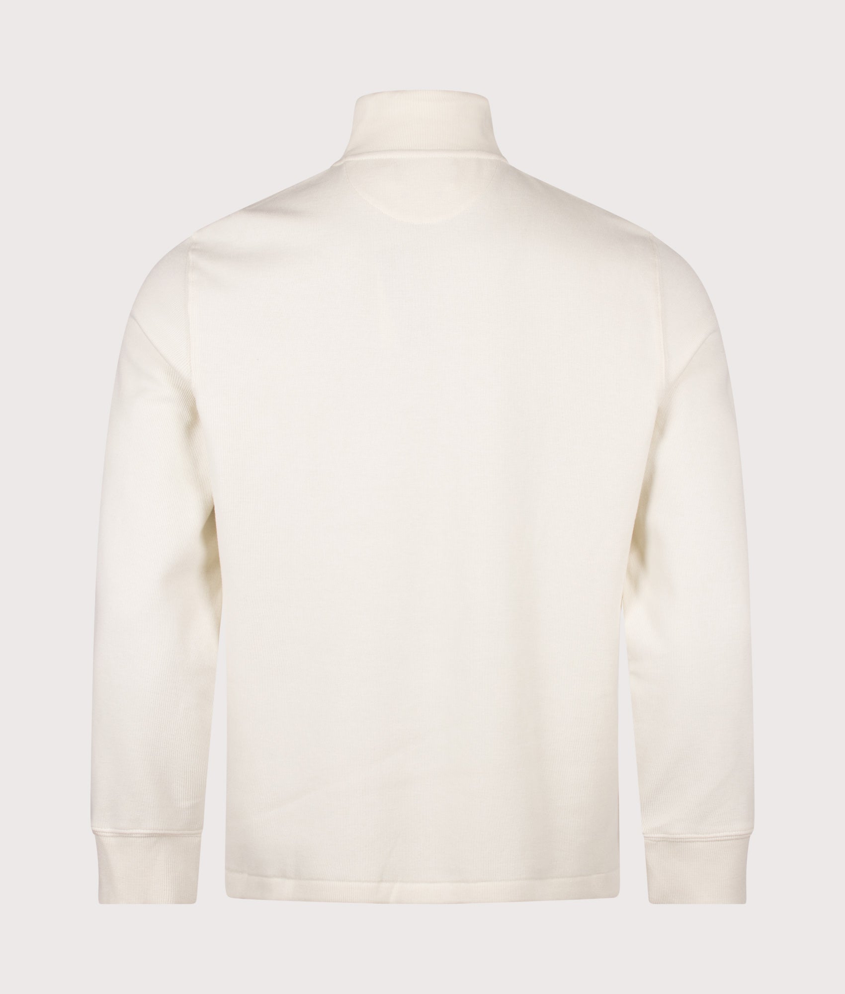 Polo Ralph Lauren Estate-Rib Quarter Zip Jumper in Parchment Cream at EQVVS Menswear. Back shot.