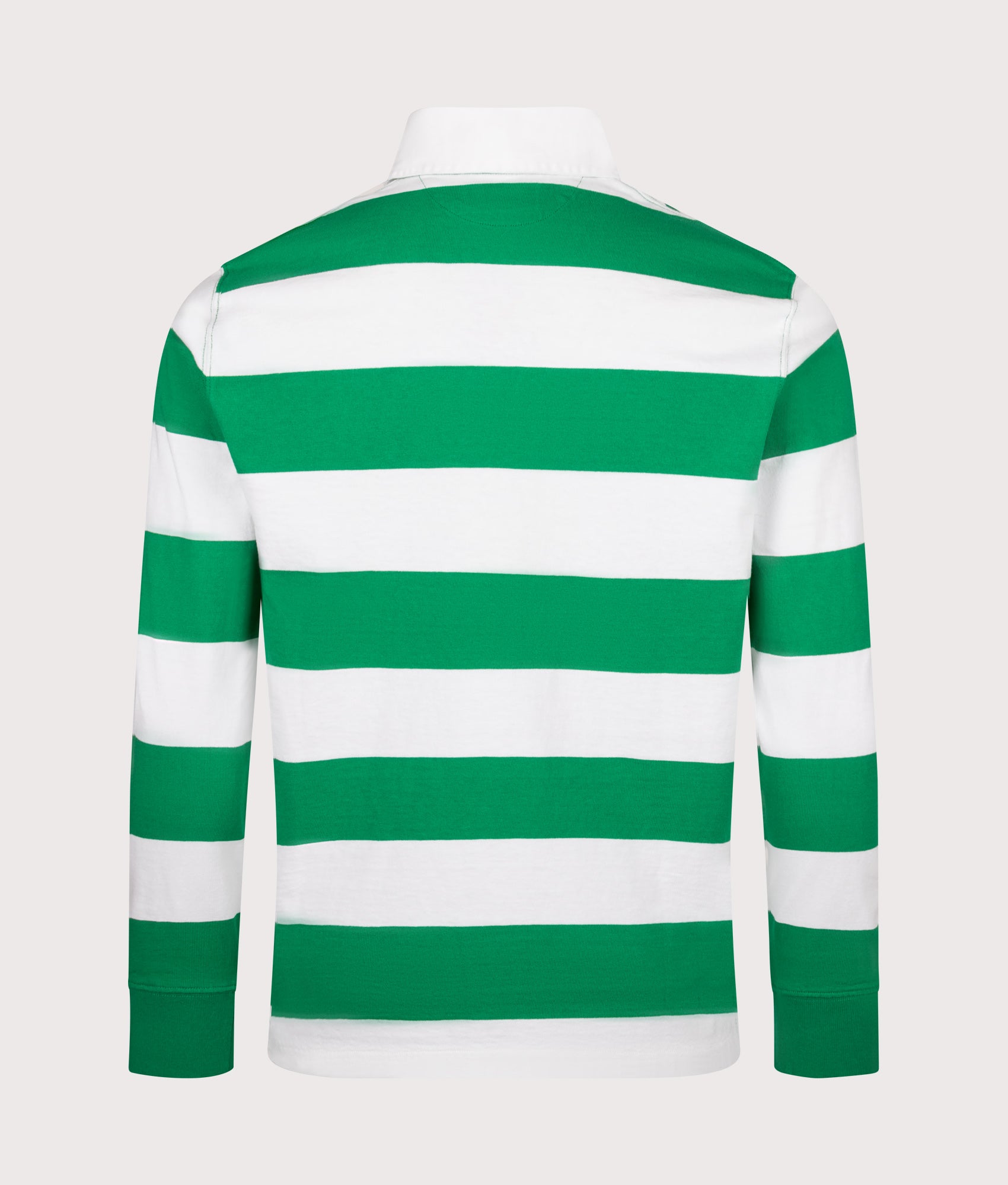 Polo Ralph Lauren Classic Fit Iconic Striped Rugby Shirt in Billiard and Classic Oxford White at EQVVS Menswear. Back shot.