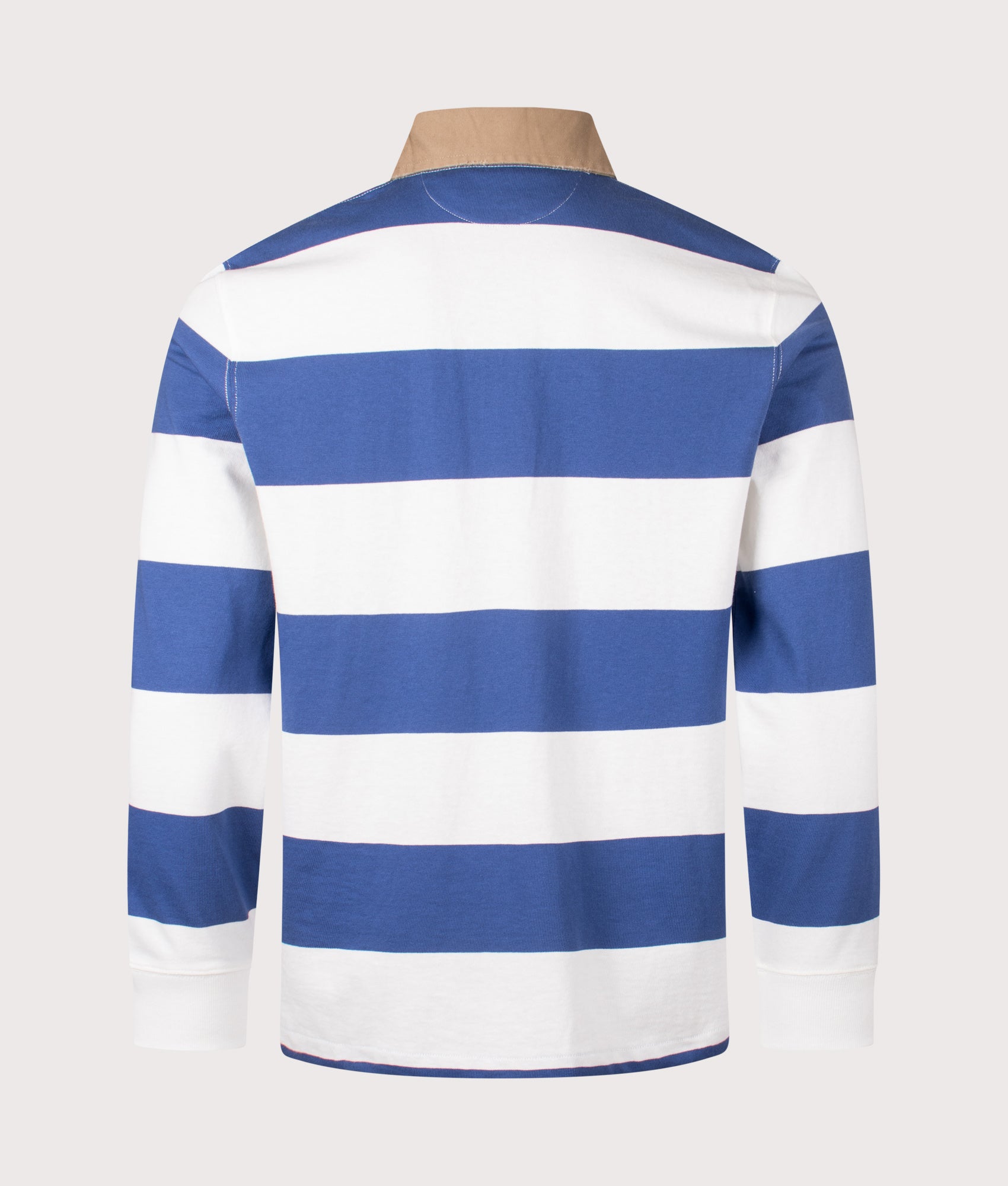 Classic Fit Khaki-Collar Striped Rugby Shirt in Old Royal/Trophy Cream | 100% Cotton | Polo Ralph Lauren | EQVVS | Back shot