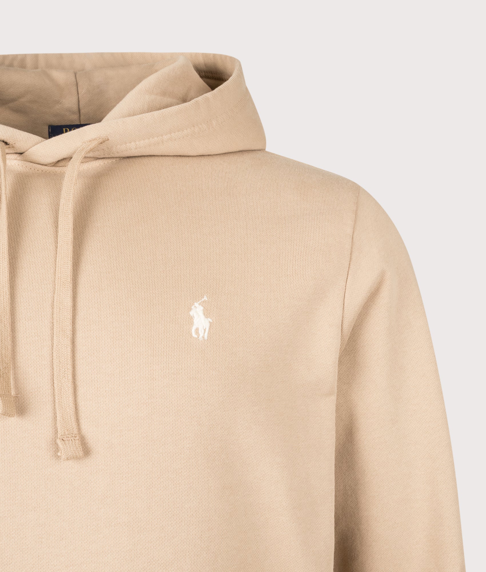 Loopback Fleece Hoodie in Classic Camel | 100% Cotton | Polo Ralph Lauren | EQVVS | Front detail shot 