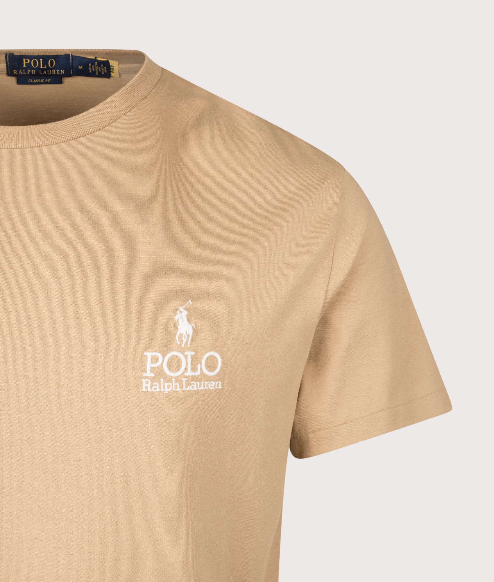 Classic Fit Logo T-Shirt in Classic Camel | 100% Cotton | Polo Ralph Lauren | EQVVS | Front detail shot 