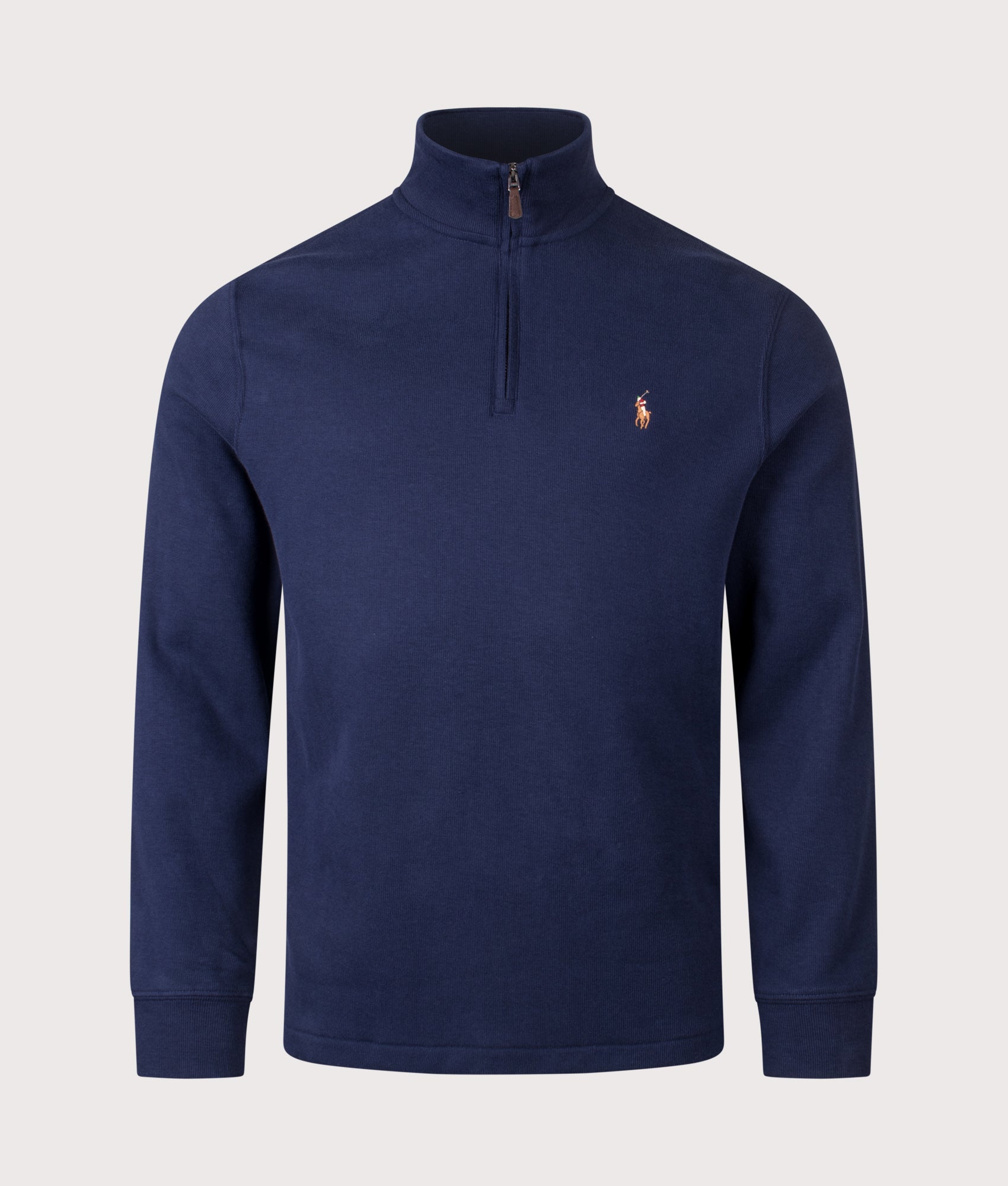 Quarter Zip Estate Rib Knit in Cruise Navy | 100% Cotton | Polo Ralph Lauren | EQVVS | Front shot 