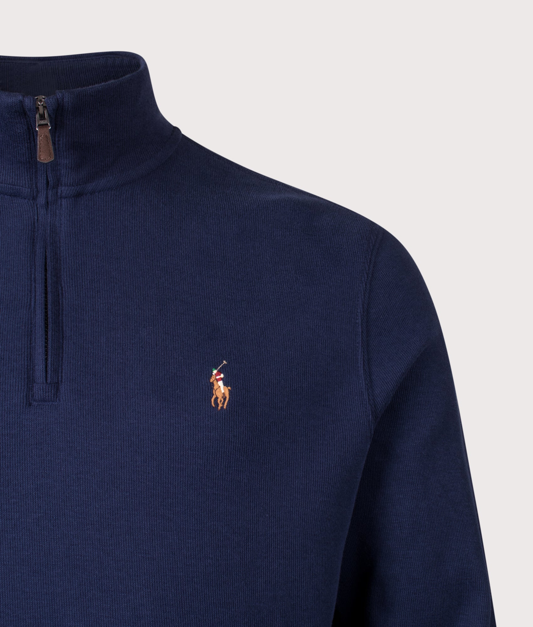 Quarter Zip Estate Rib Knit in Cruise Navy | 100% Cotton | Polo Ralph Lauren | EQVVS | Front detail shot 