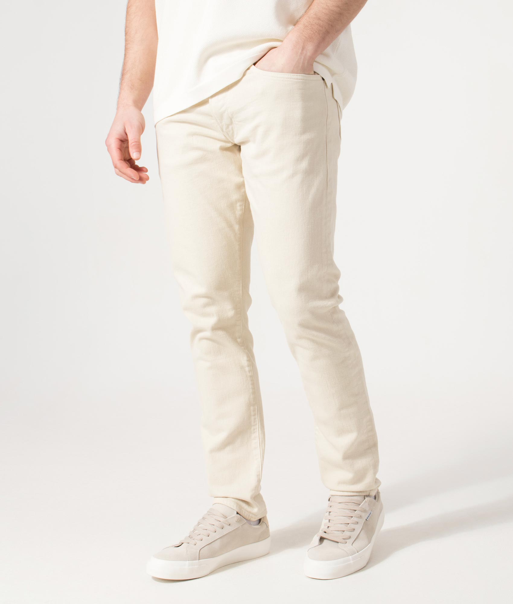Polo Ralph Lauren Slim Fit Sullivan Stretch Jeans in Andover Cream at EQVVS Menswear. Angled front shot.
