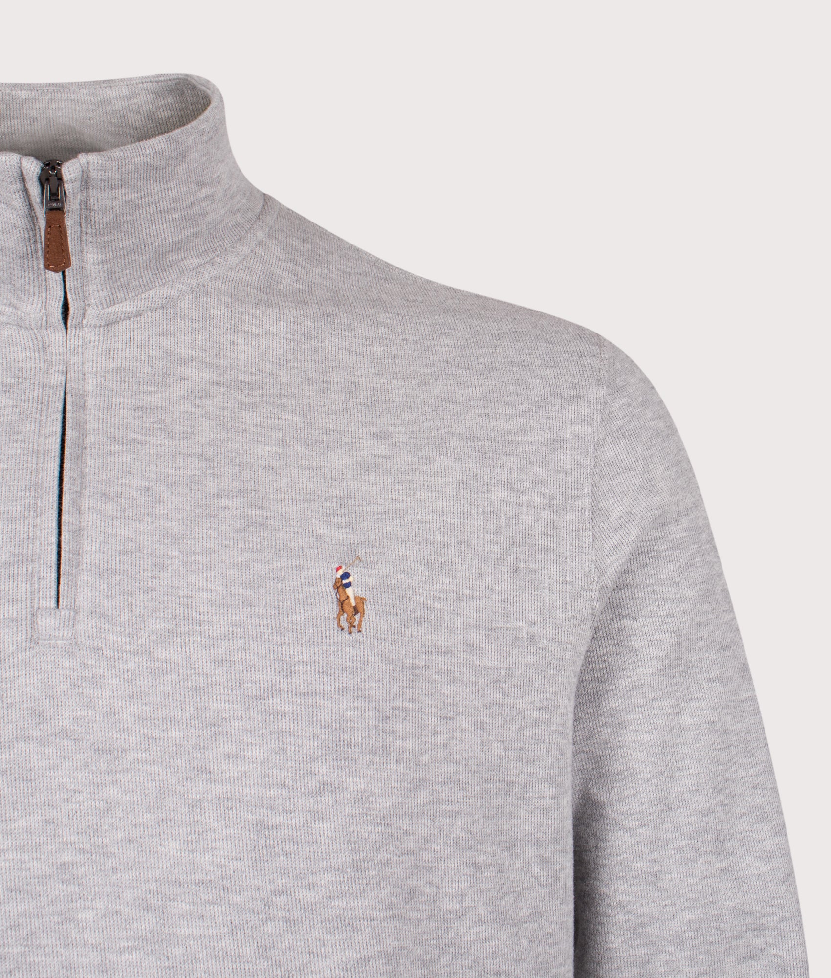 Quarter Zip Estate Rib Knit in Andover Heather | 100% Cotton | Polo Ralph Lauren | EQVVS | Front detail shot 