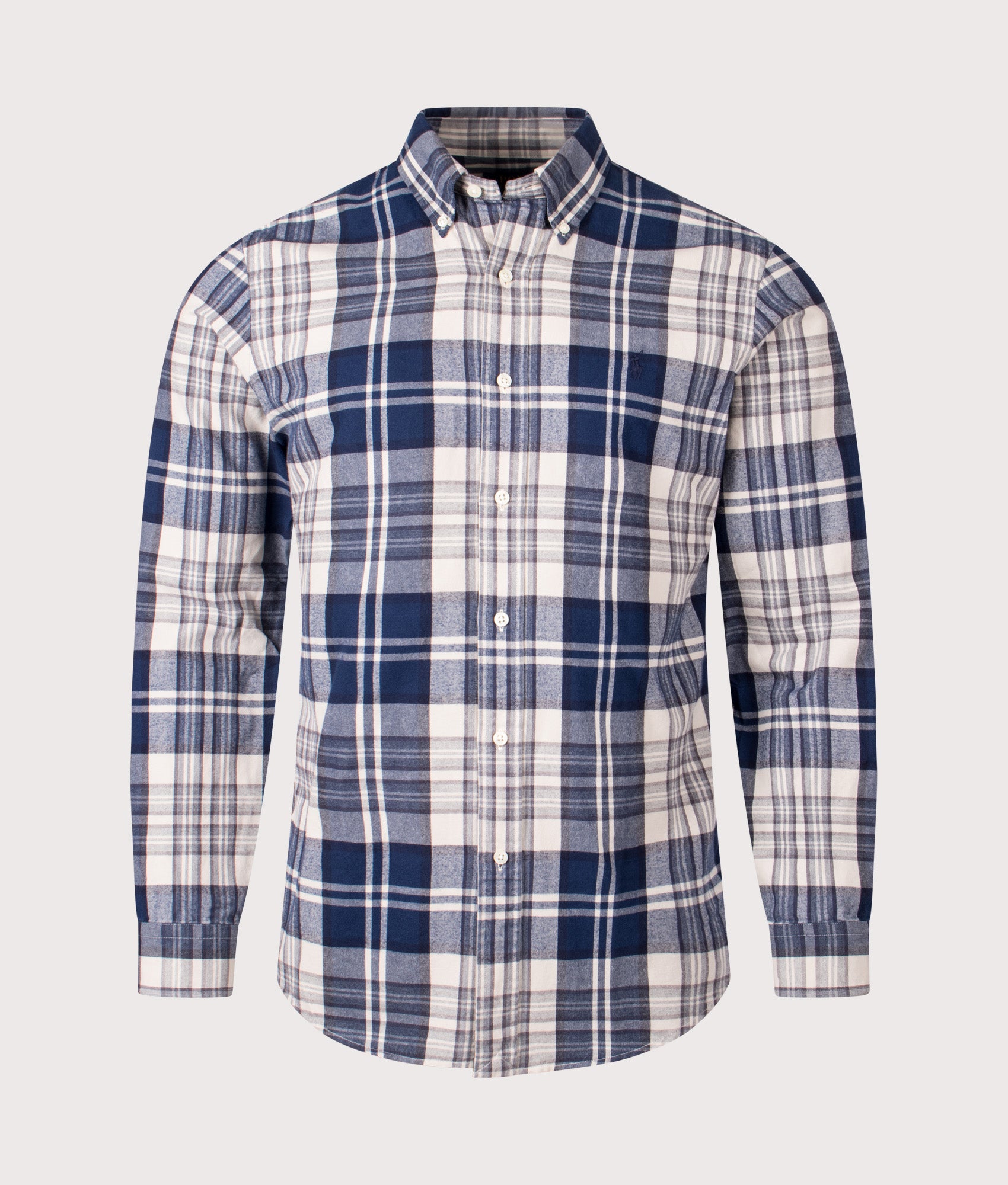 Custom Fit Brushed Oxford Shirt in Off White Navy Multi | 100% Cotton | Polo Ralph Lauren | EQVVS | Front shot 