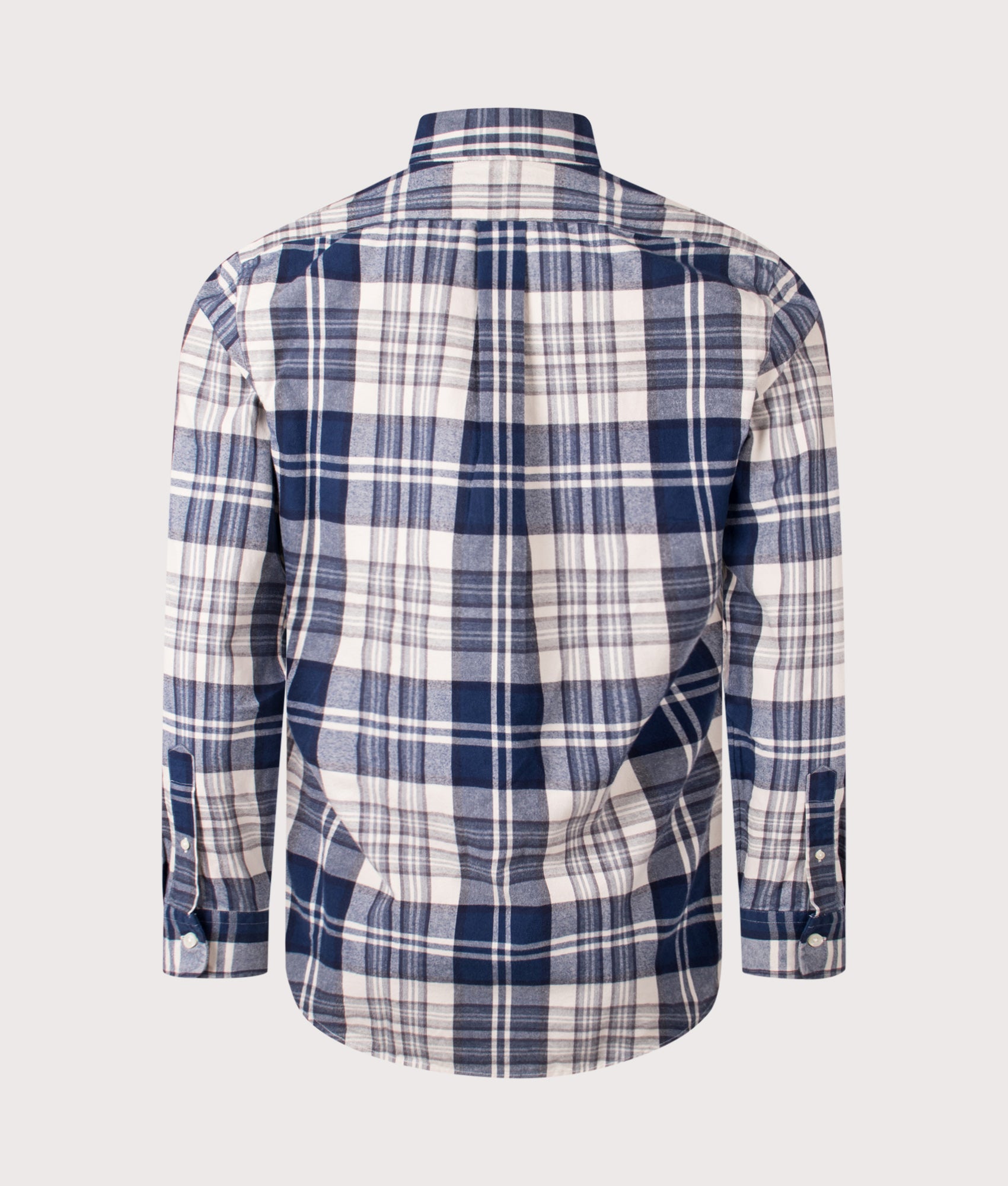 Polo Ralph Lauren Custom Fit Brushed Oxford Shirt in Off White Navy Multi at EQVVS Menswear. Back shot.