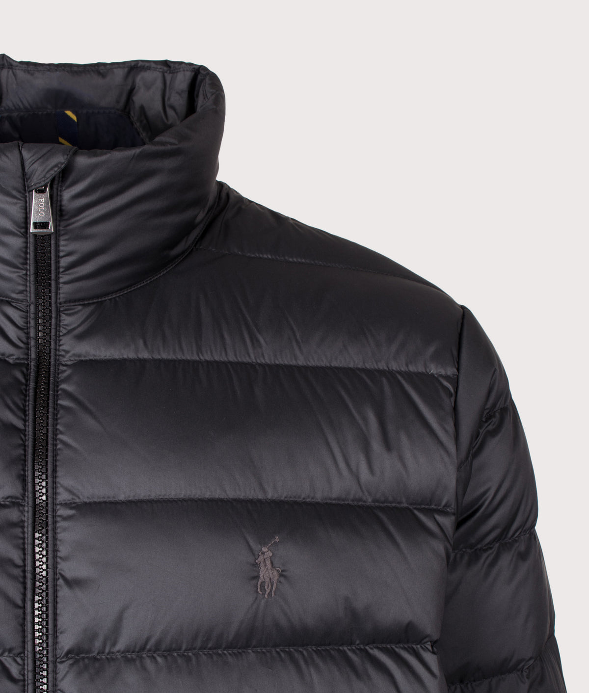 Polo Ralph Lauren The Colden Packable Down Jacket in Polo Black at EQVVS Menswear. Detail shot.