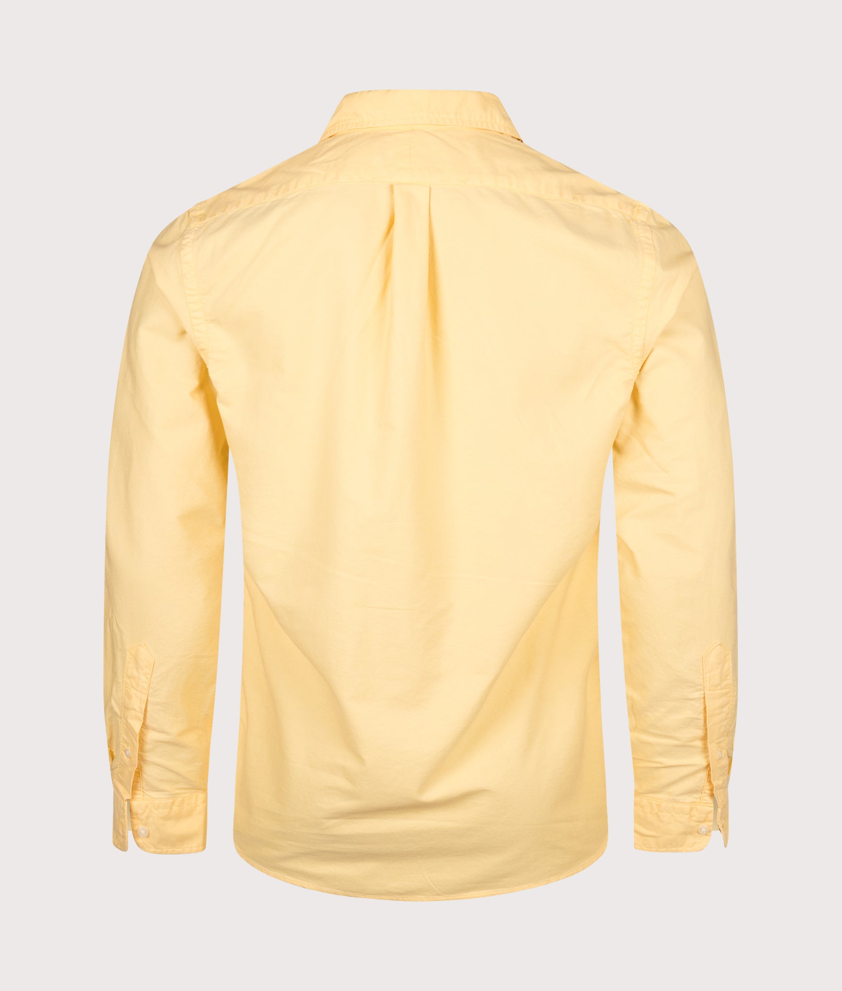 Polo Ralph Lauren Custom Fit Garment-Dyed Oxford Shirt in Corn Yellow at EQVVS Menswear. Back shot.