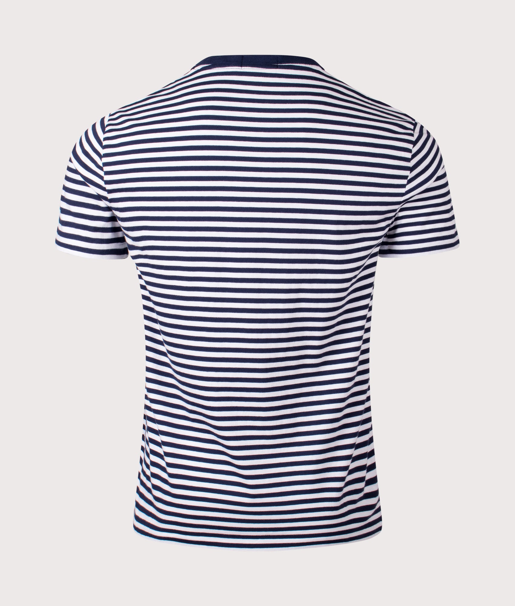 Polo Ralph Lauren Custom Slim Fit Striped Jersey T-Shirt in Newport Navy and White at EQVVS Menswear. Back shot.