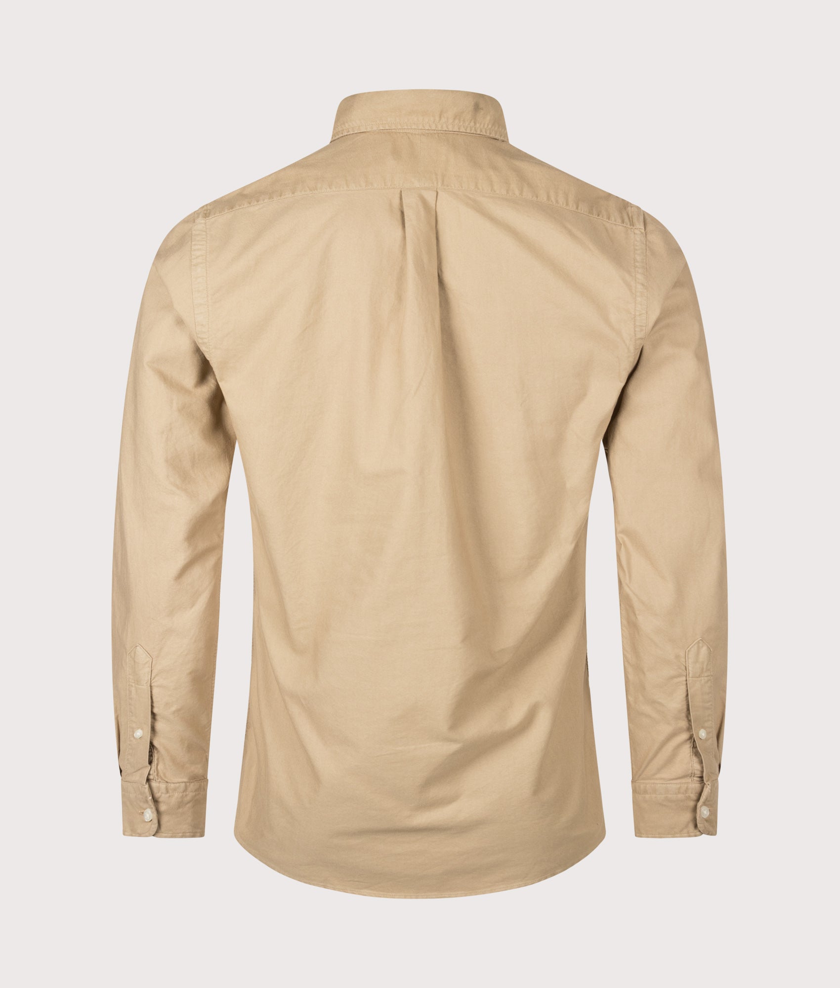 Polo Ralph Lauren Custom Fit Garment-Dyed Oxford Shirt in Cafe Tan at EQVVS Menswear. Back shot.